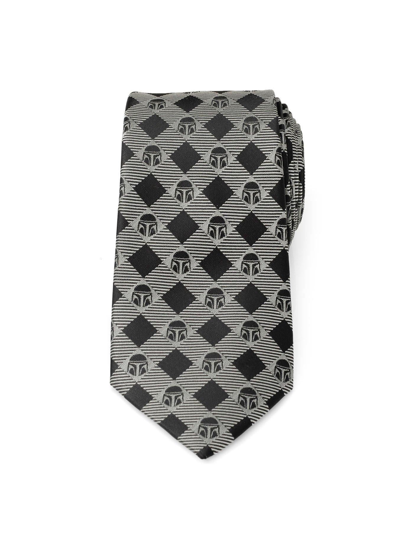 Star Wars The Mandalorian Plaid Black Gray Men's Tie, , alternate