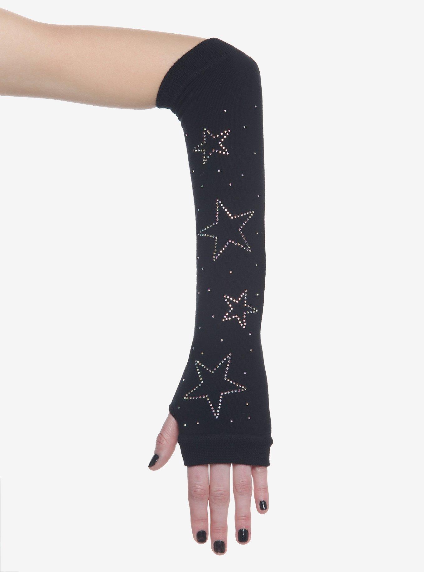 Black Rhinestone Stars Arm Warmers, , hi-res