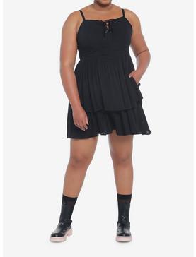 Black Strappy Tiered Dress Plus Size, , hi-res