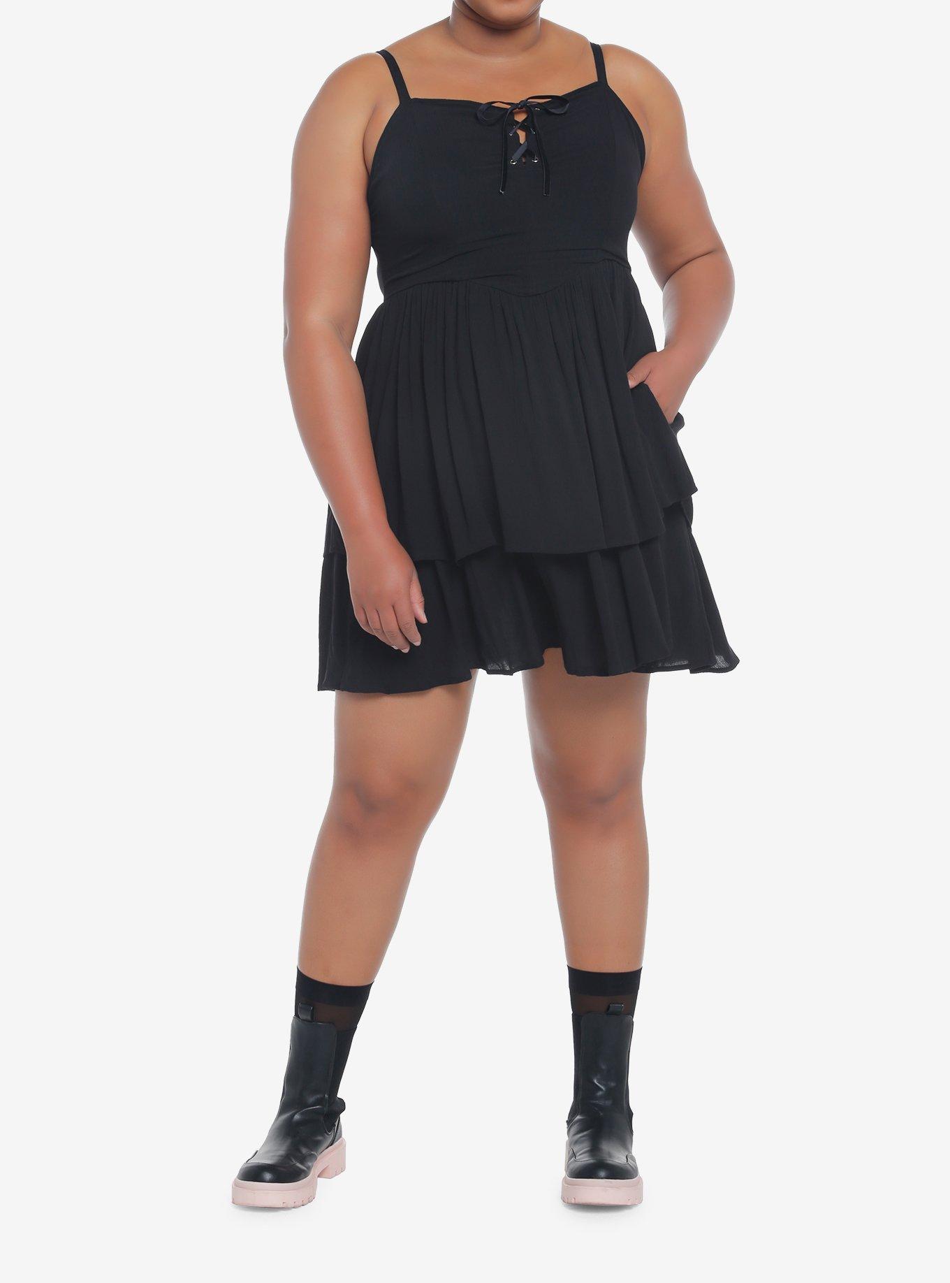 Black Strappy Tiered Dress Plus Size, MULTI, alternate