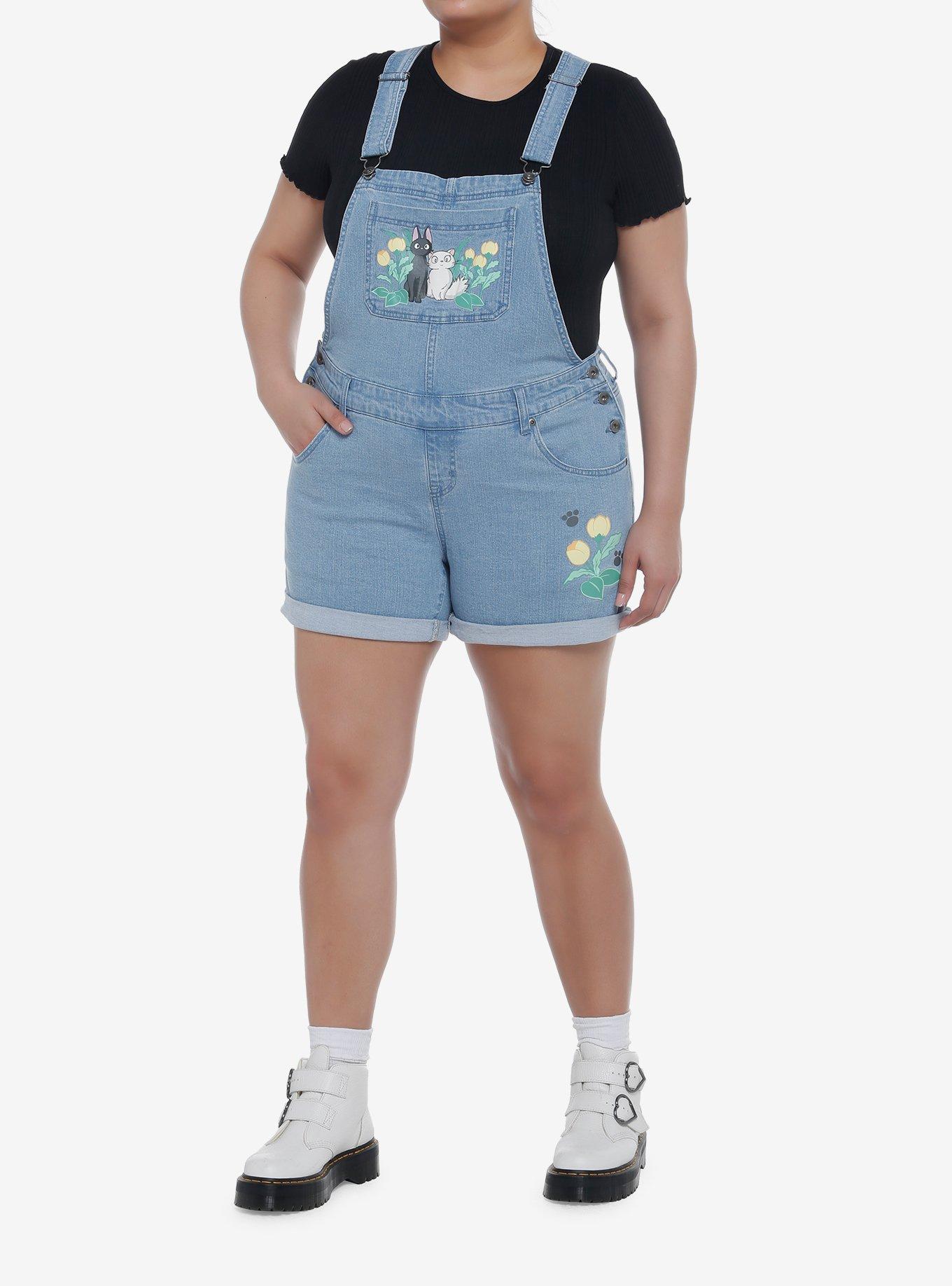 Studio Ghibli Kiki's Delivery Service Jiji & Lily Flower Shortalls Plus Size, MULTI, alternate