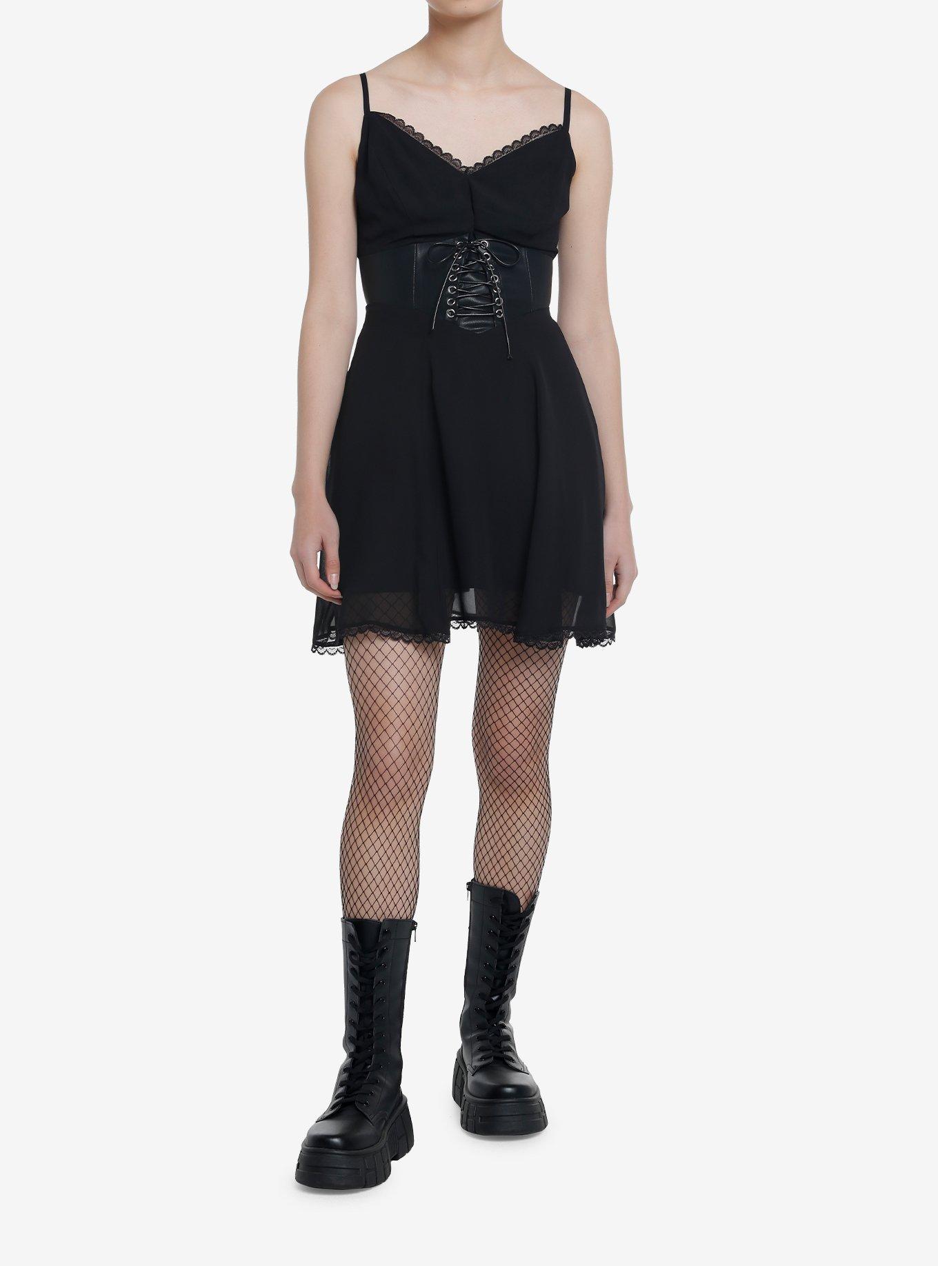 Social Collision Black Corset Slip Dress, BLACK, alternate
