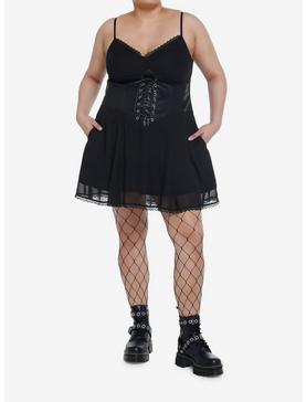 Social Collision Black Corset Slip Dress Plus Size, , hi-res