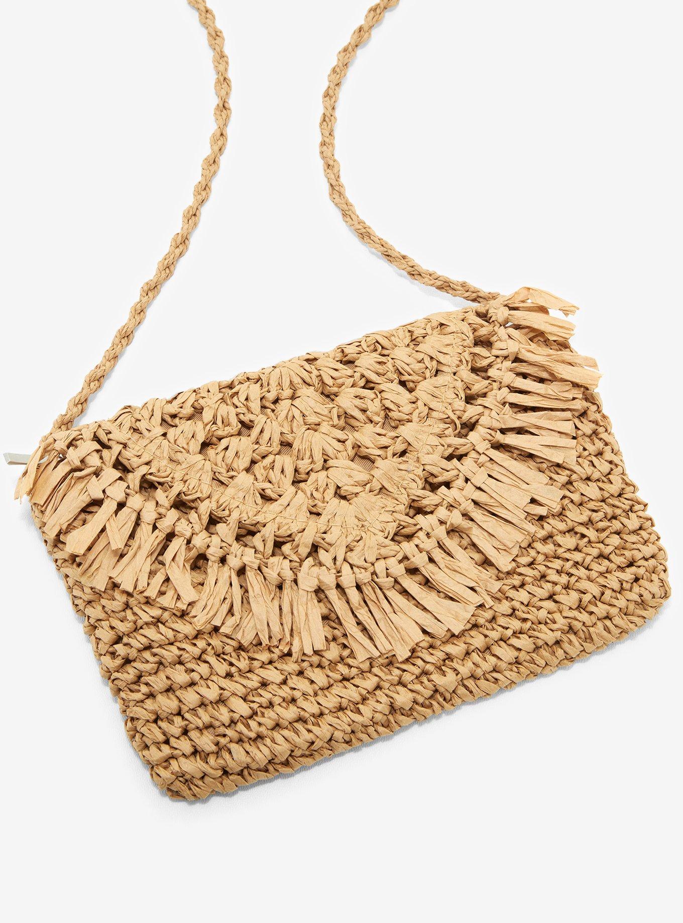 Woven Straw Fringe Crossbody Bag, , alternate