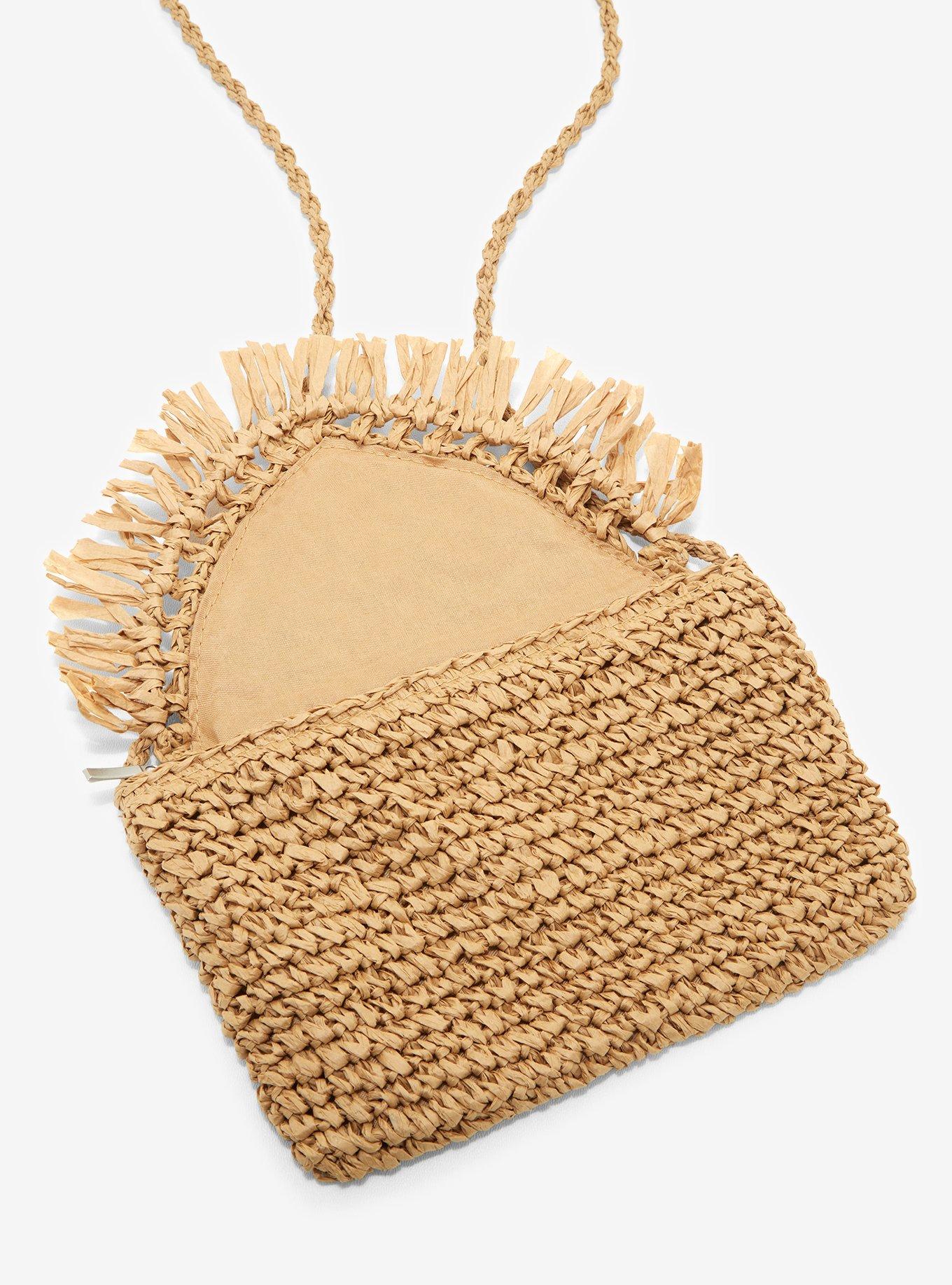 Woven Straw Fringe Crossbody Bag, , alternate