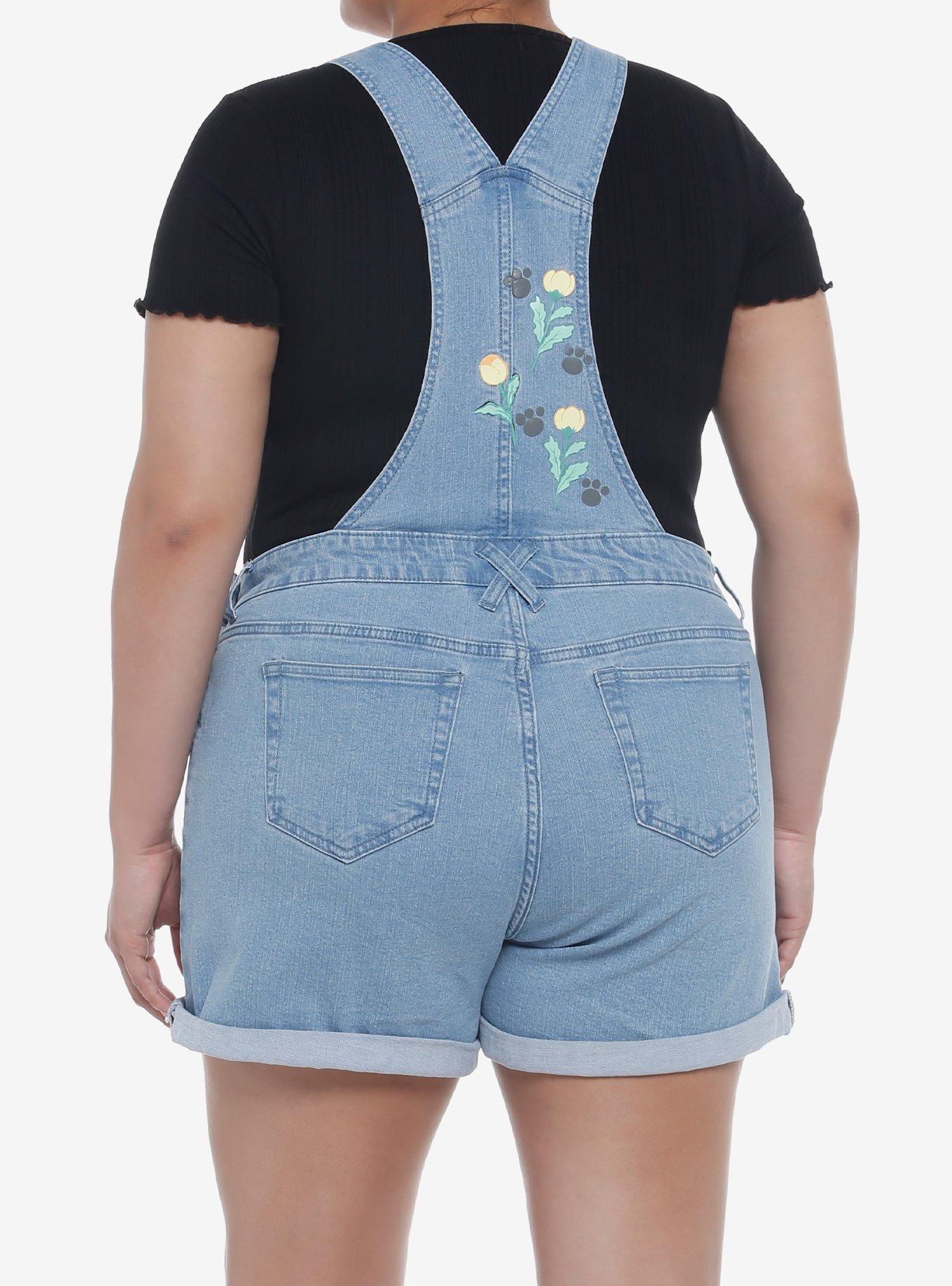 Her Universe Studio Ghibli Kiki's Delivery Service Jiji & Lily Flower Shortalls Plus Size, LIGHT WASH, alternate