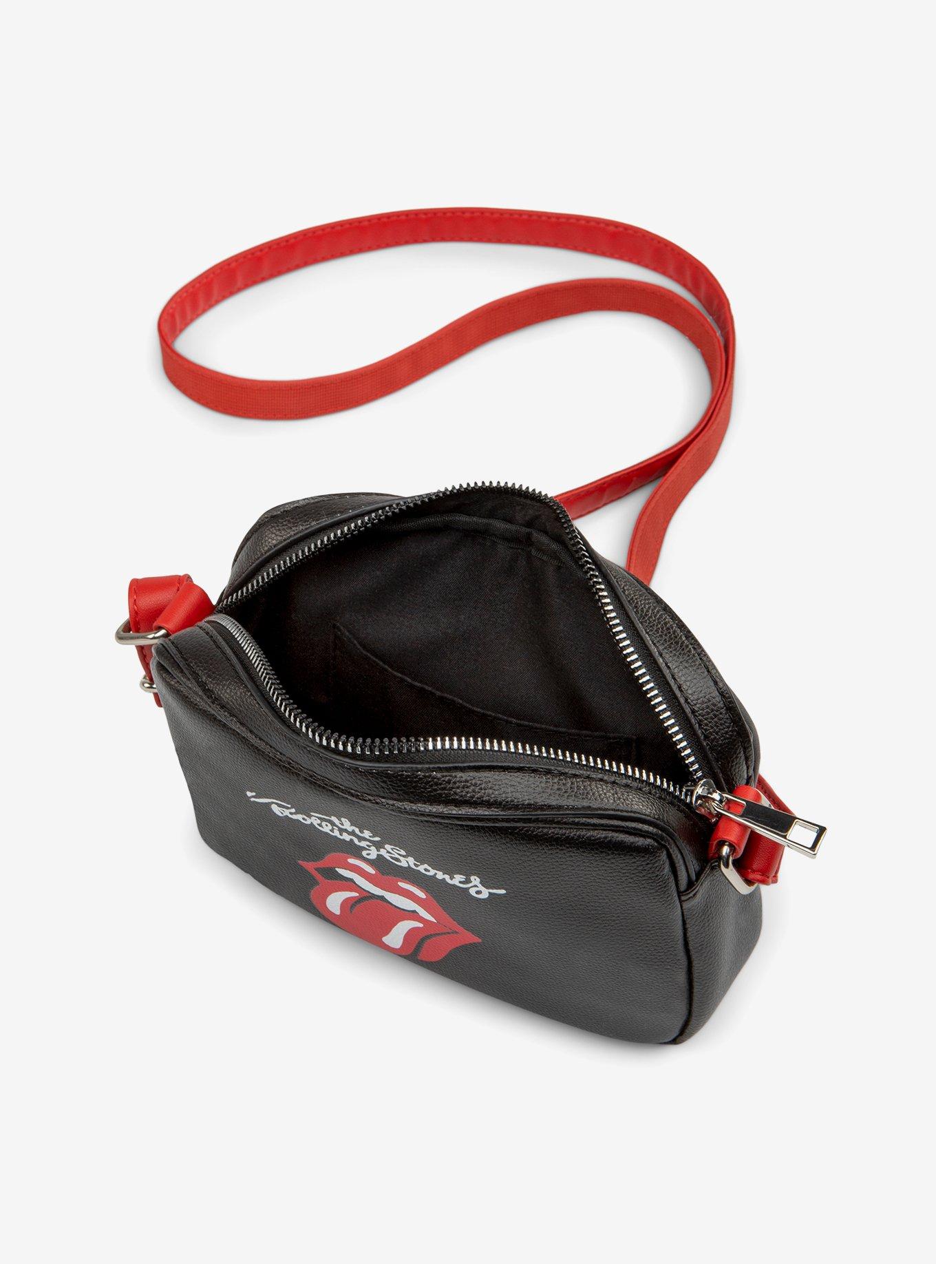Bugatti Rolling Stones Vegan Leather Crossbody Bag Black with Red Strap
