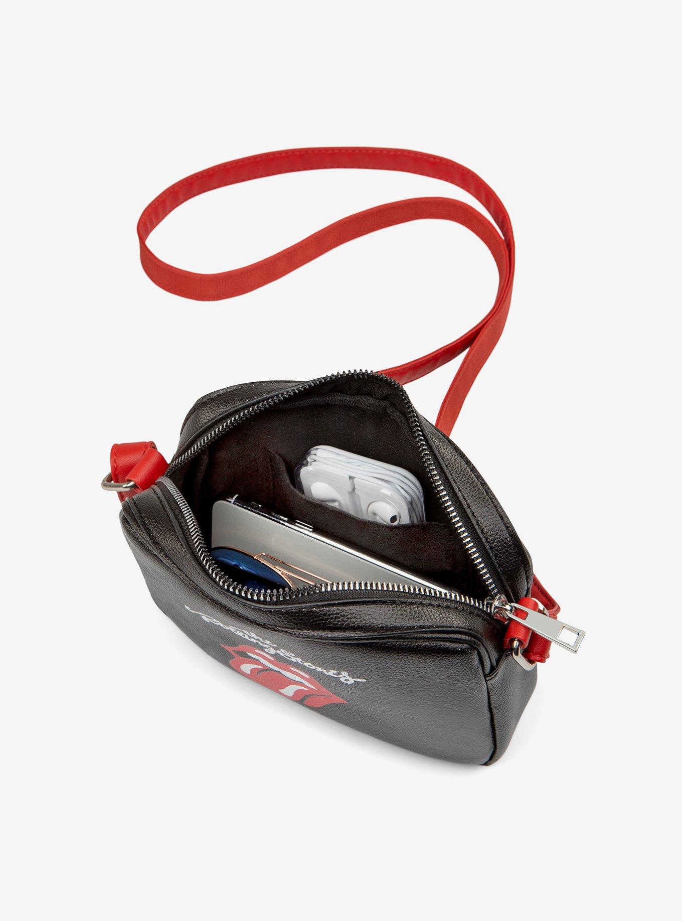 Bugatti Rolling Stones Vegan Leather Crossbody Bag Black with Red Strap, , alternate