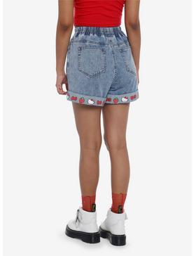 Hello Kitty Strawberry Elastic High-Waisted Denim Shorts, , hi-res