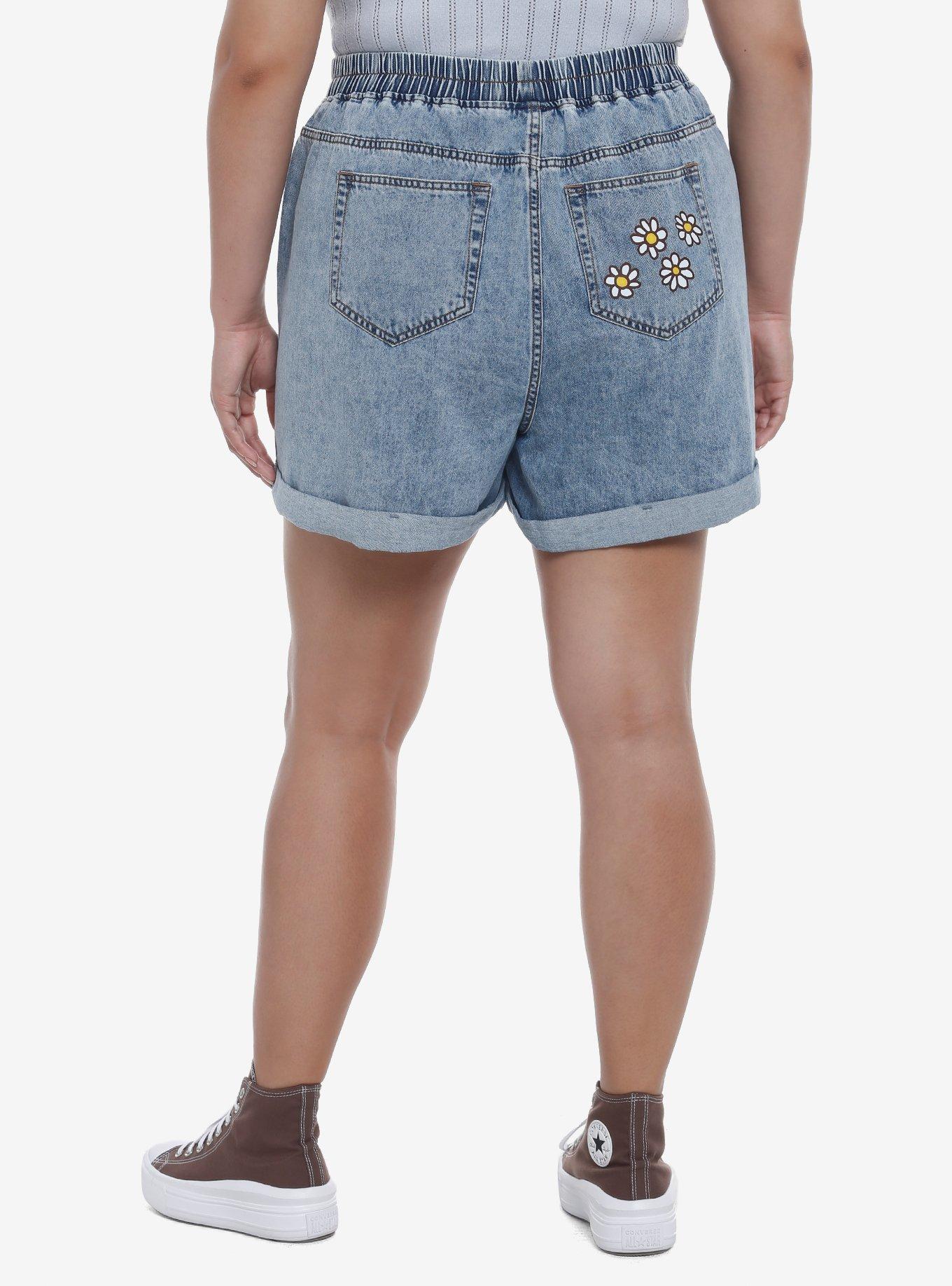 Pompompurin Honey Elastic High-Waisted Denim Shorts Plus Size, MULTI, alternate
