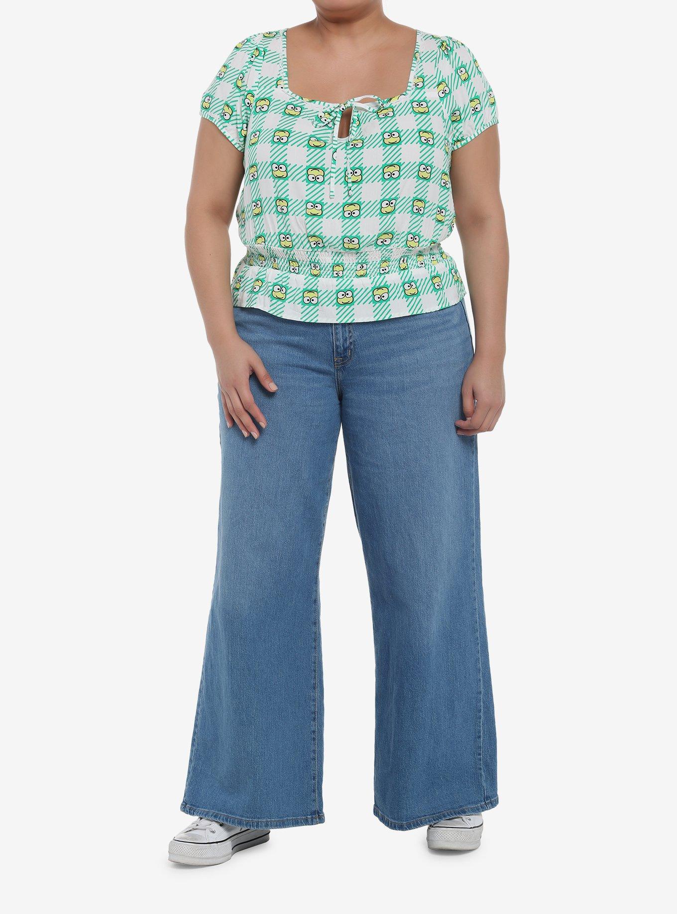 Keroppi Gingham Peplum Girls Woven Top Plus Size, , hi-res