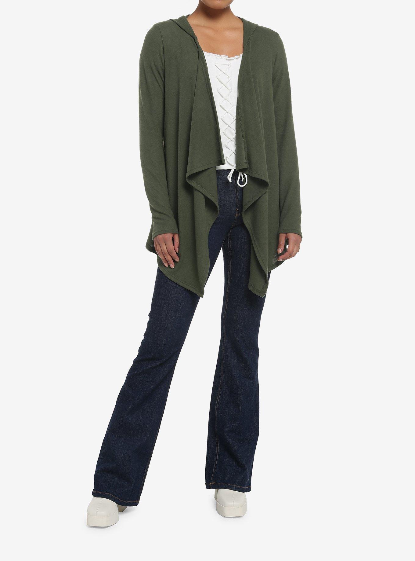 Sage Green Fairy Wing Girls Hooded Cardigan, OLIVE, alternate