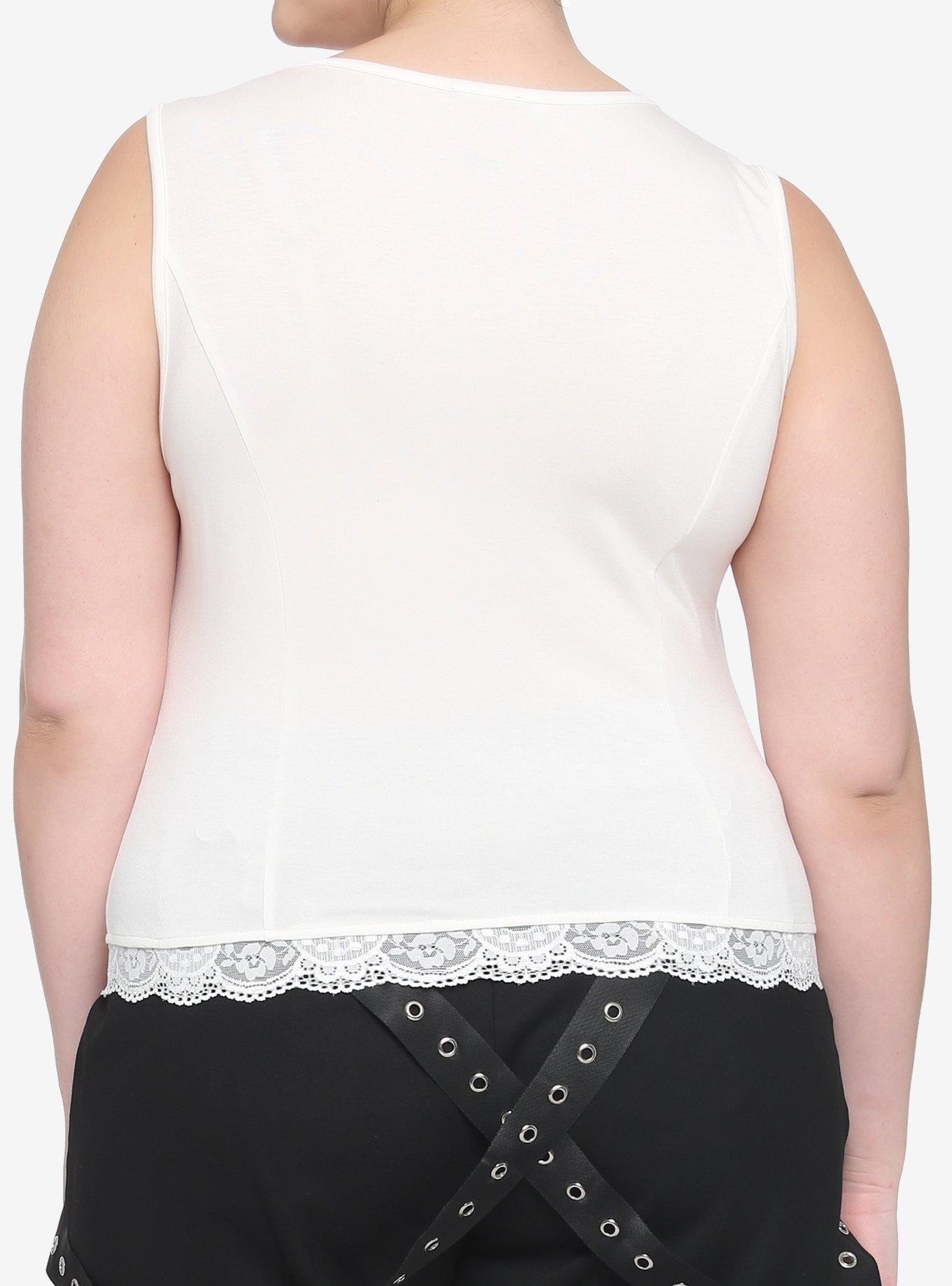 Cream Lace-Up Front Knit Girls Tank Top Plus Size, IVORY, alternate