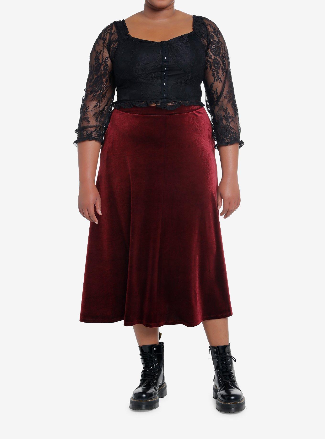 Black Lace Corset Girls Long-Sleeve Top Plus Size, BLACK, alternate