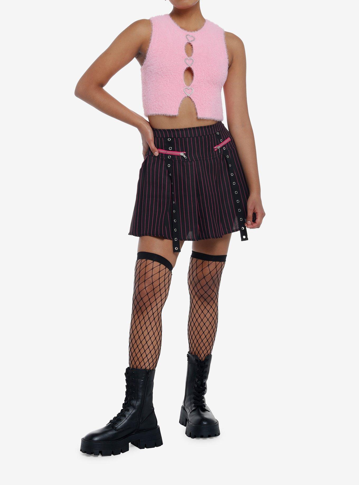 Pink Fuzzy Rhinestone Peek-A-Boo Girls Top, PINK, alternate