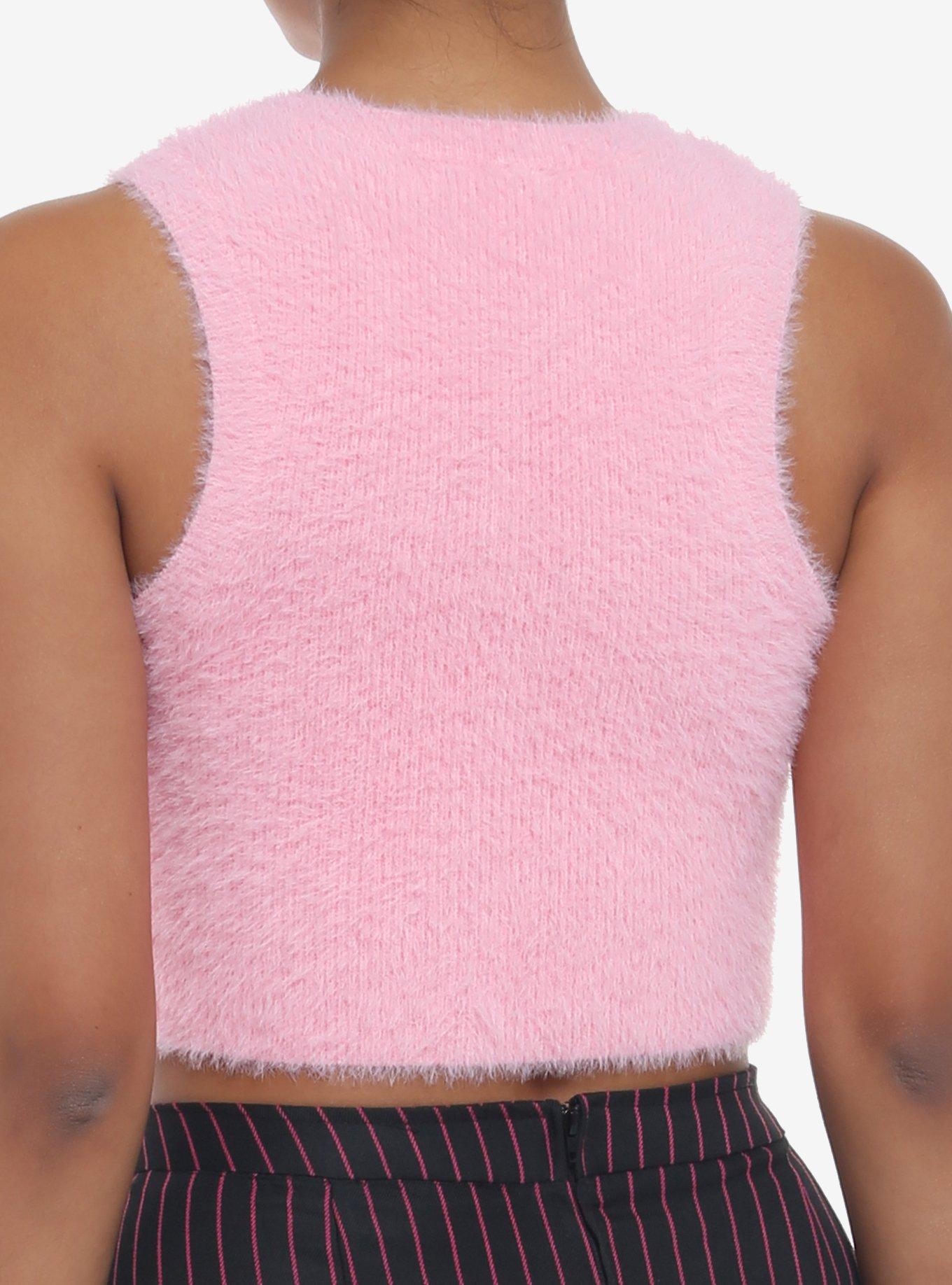 Pink Fuzzy Rhinestone Peek-A-Boo Girls Top, PINK, alternate