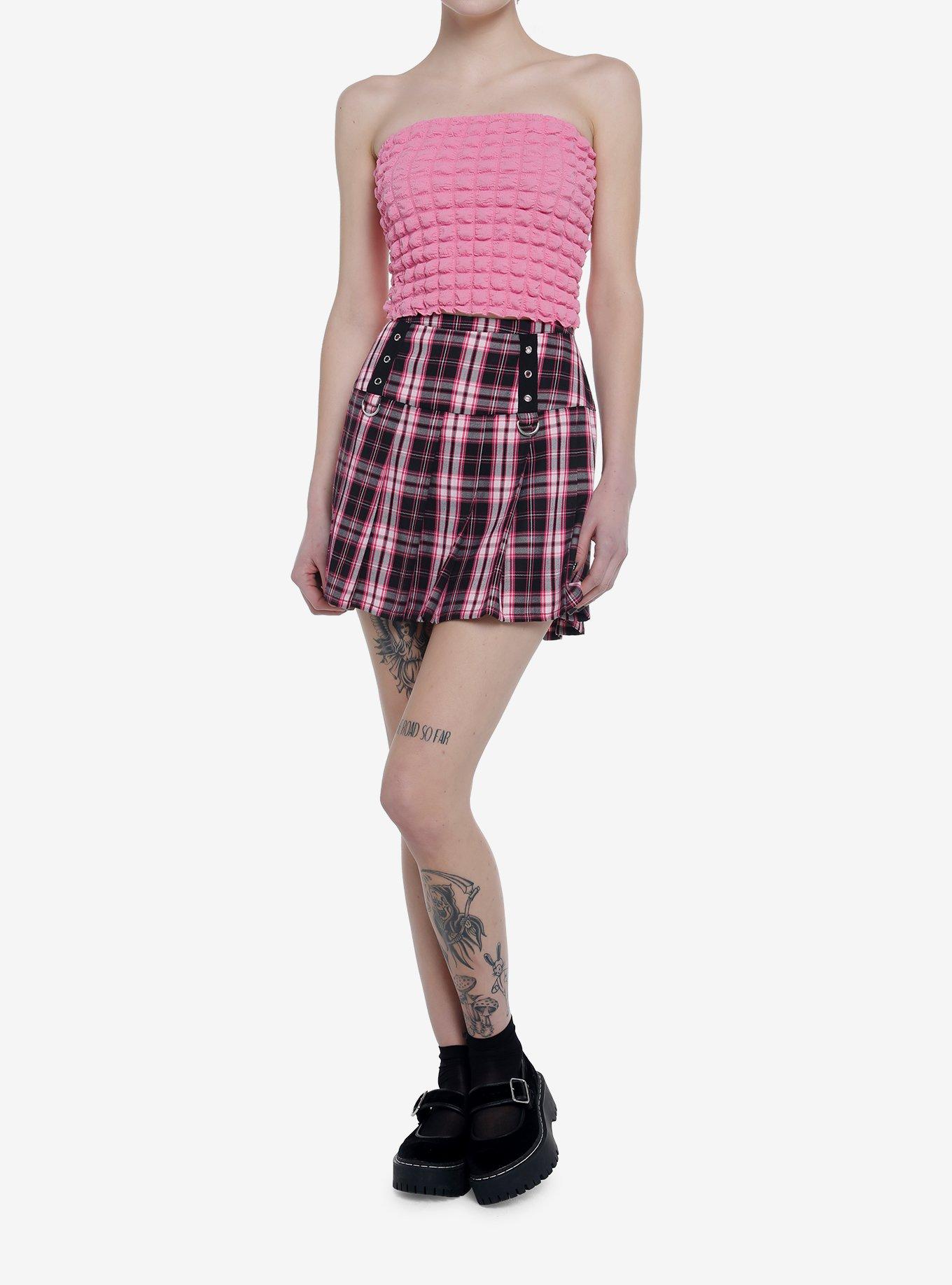 Bubblegum Pink Girls Crop Tube Top, PINK, alternate