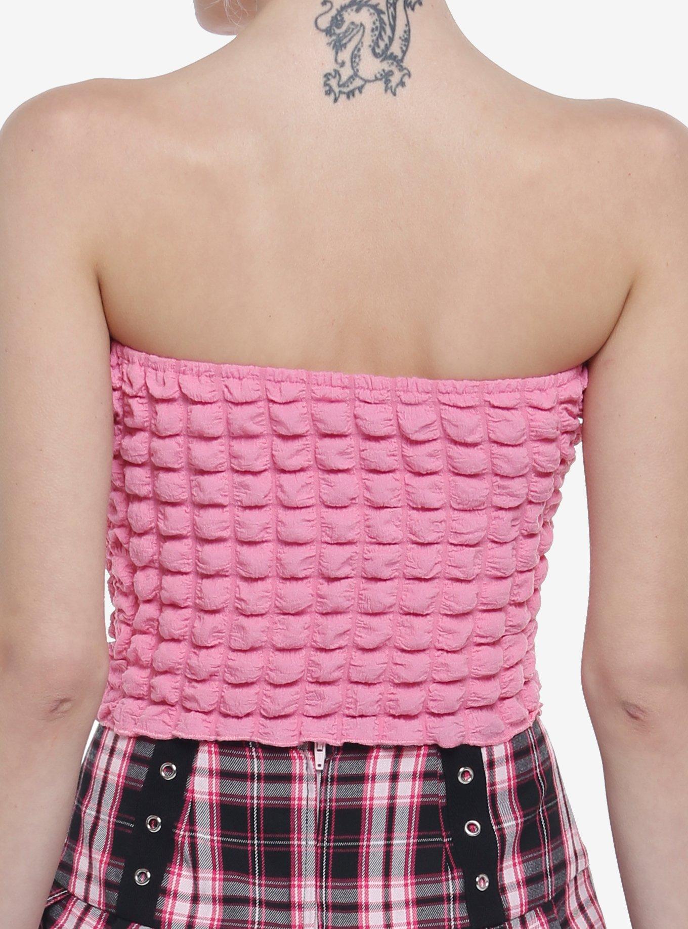 Bubblegum Pink Girls Crop Tube Top, PINK, alternate