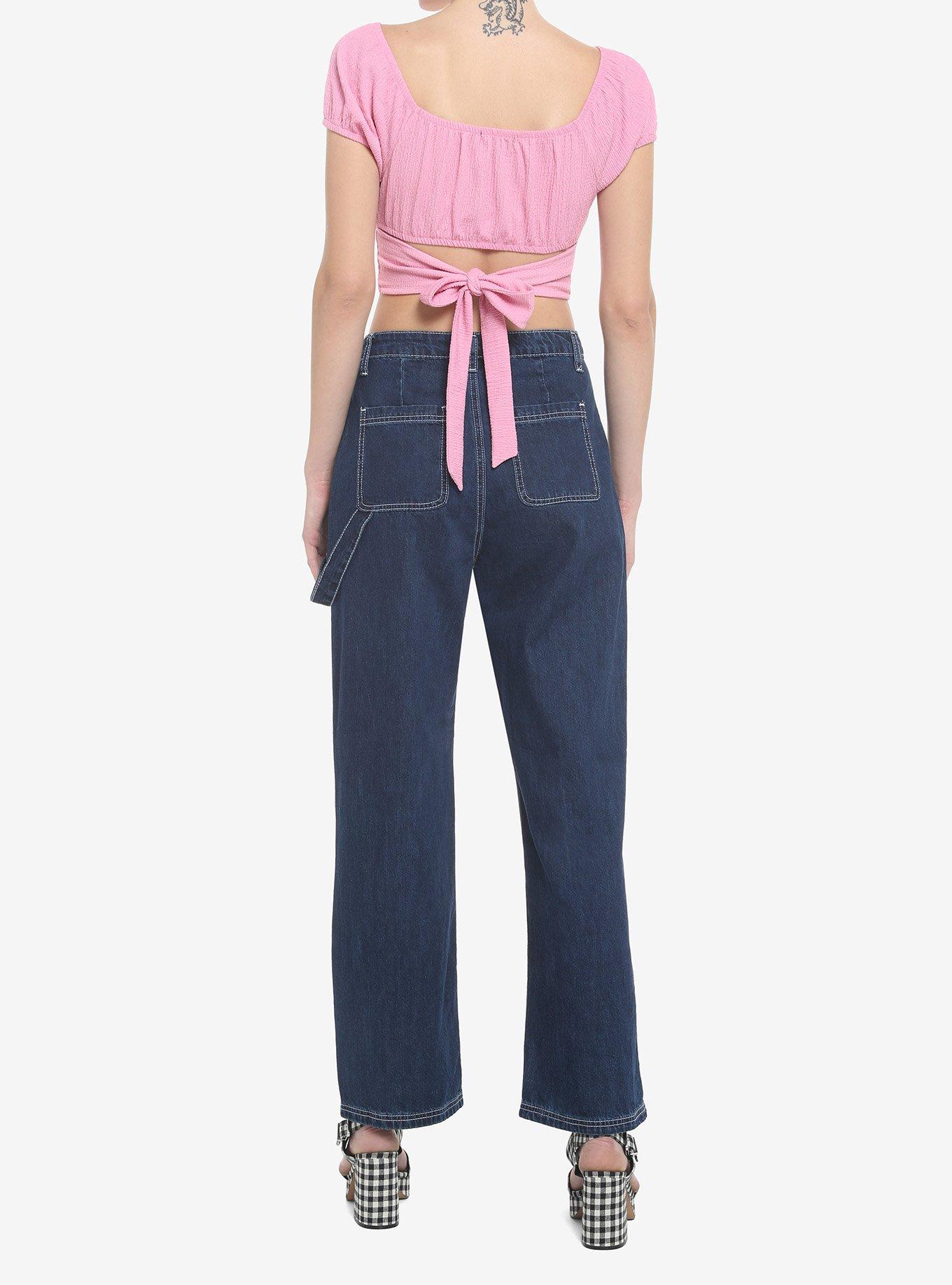 Pink Back Tie Crop Girls Top, PINK, alternate - view 3