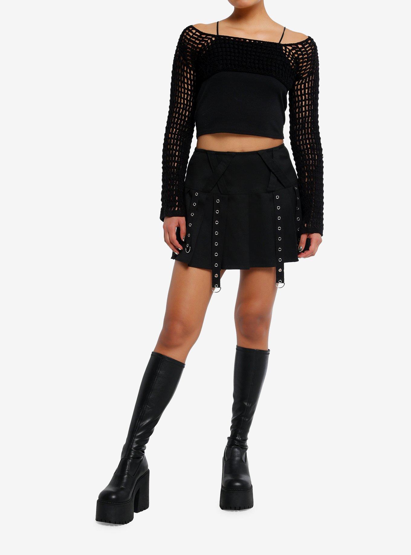 Black Knit Bolero Girls Crop Shrug, BLACK, alternate