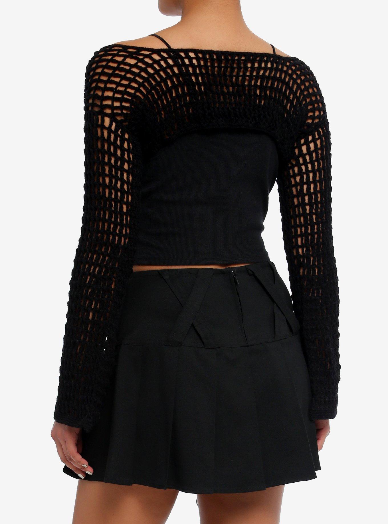 Black Knit Bolero Girls Crop Shrug, BLACK, alternate