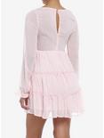 Pink Swiss Dot Tiered Long-Sleeve Peasant Dress, PINK, alternate