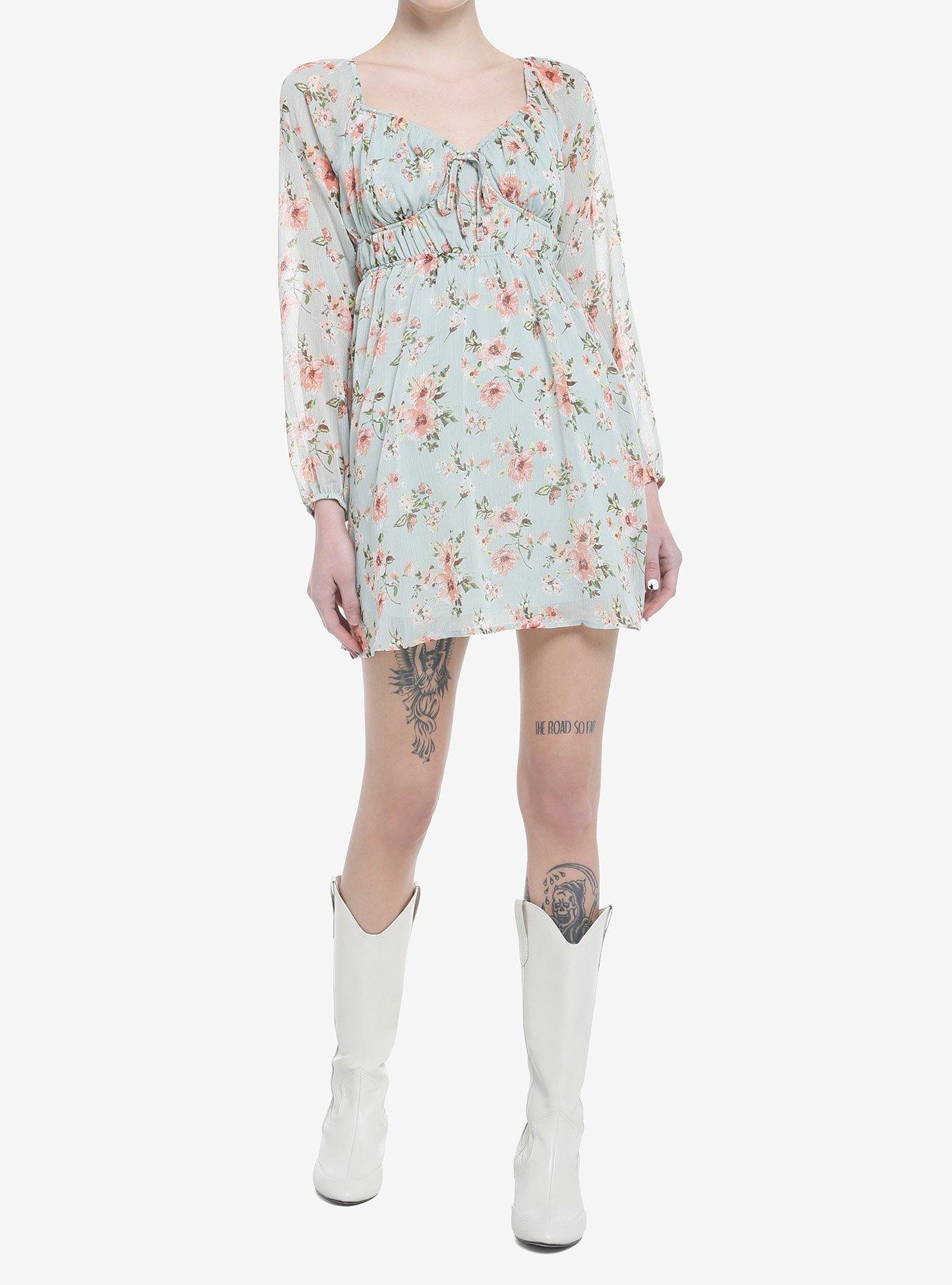 Sage Floral Babydoll Long-Sleeve Dress, SAGE, alternate