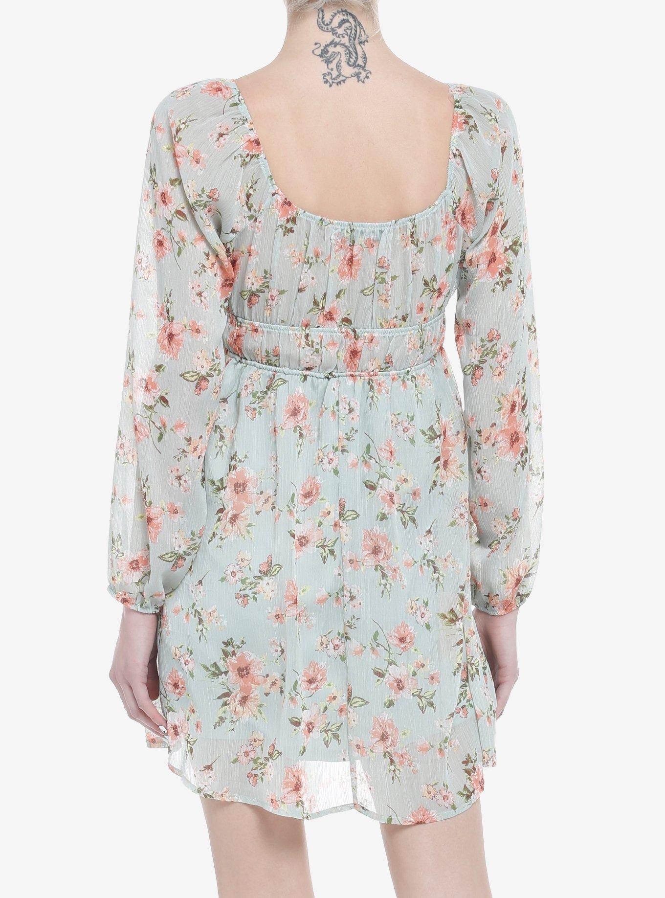 Sage Floral Babydoll Long-Sleeve Dress, SAGE, alternate