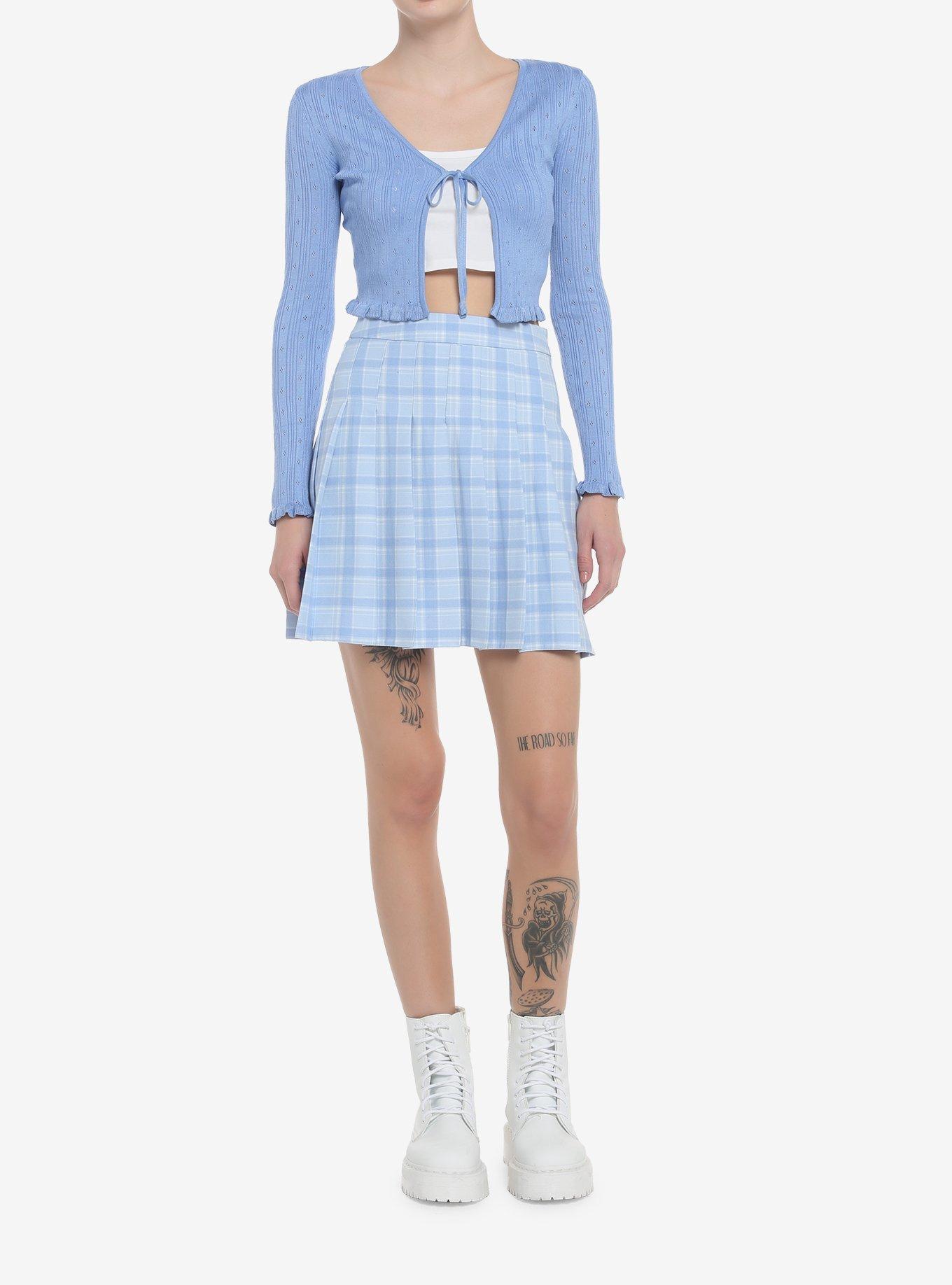 Periwinkle Blue Tie-Front Girls Cardigan, BLUE, alternate