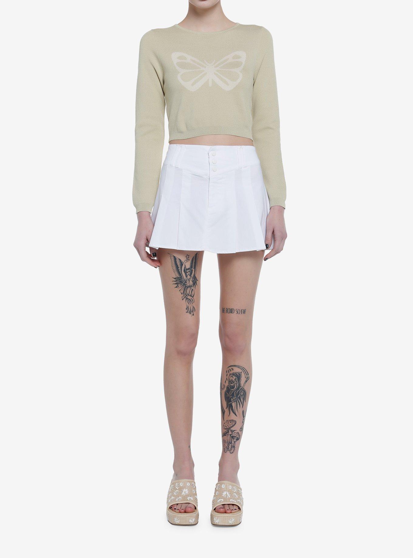 Butterfly Knit Girls Crop Sweater, SAGE, alternate