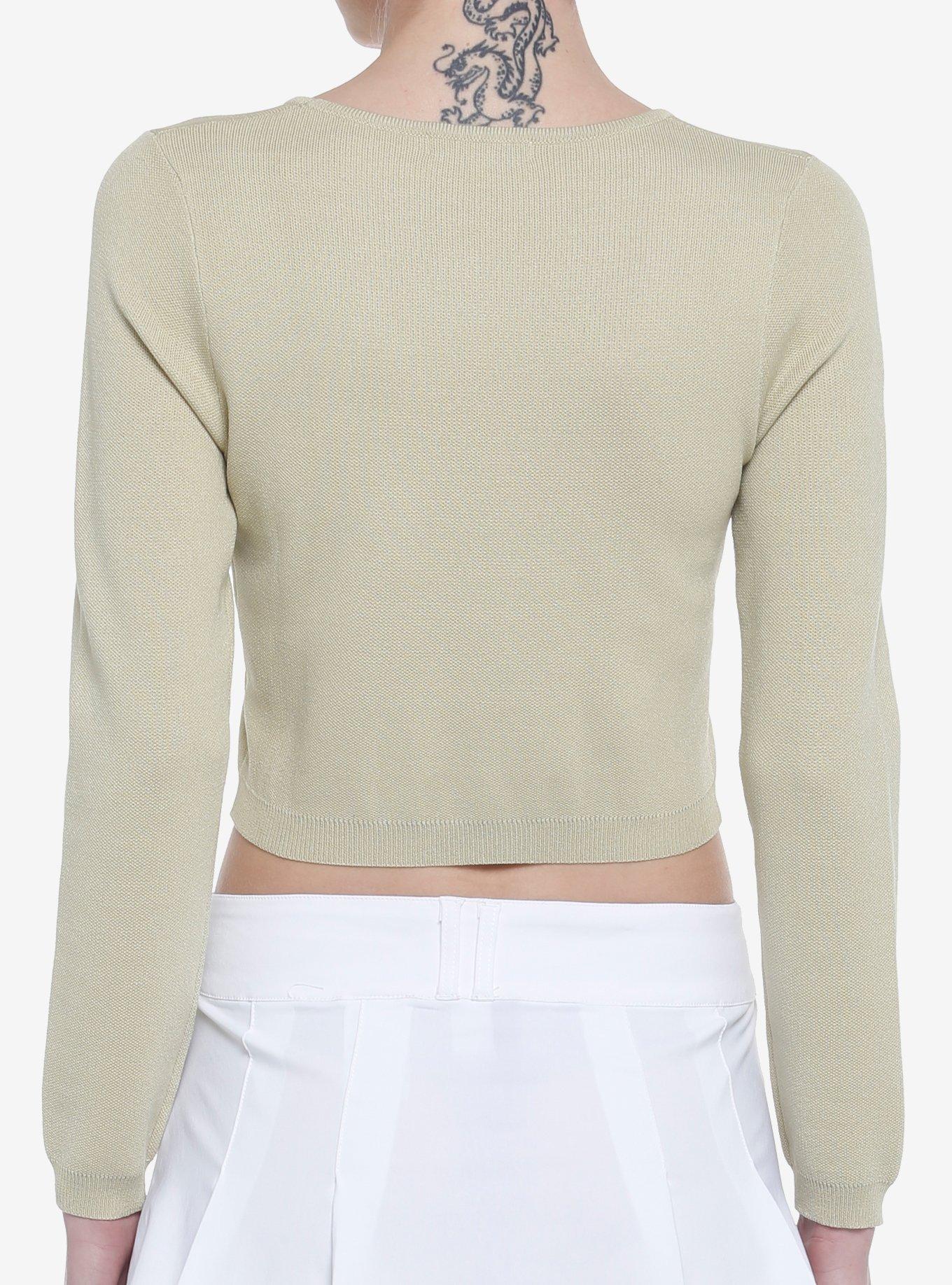 Butterfly Knit Girls Crop Sweater, SAGE, alternate