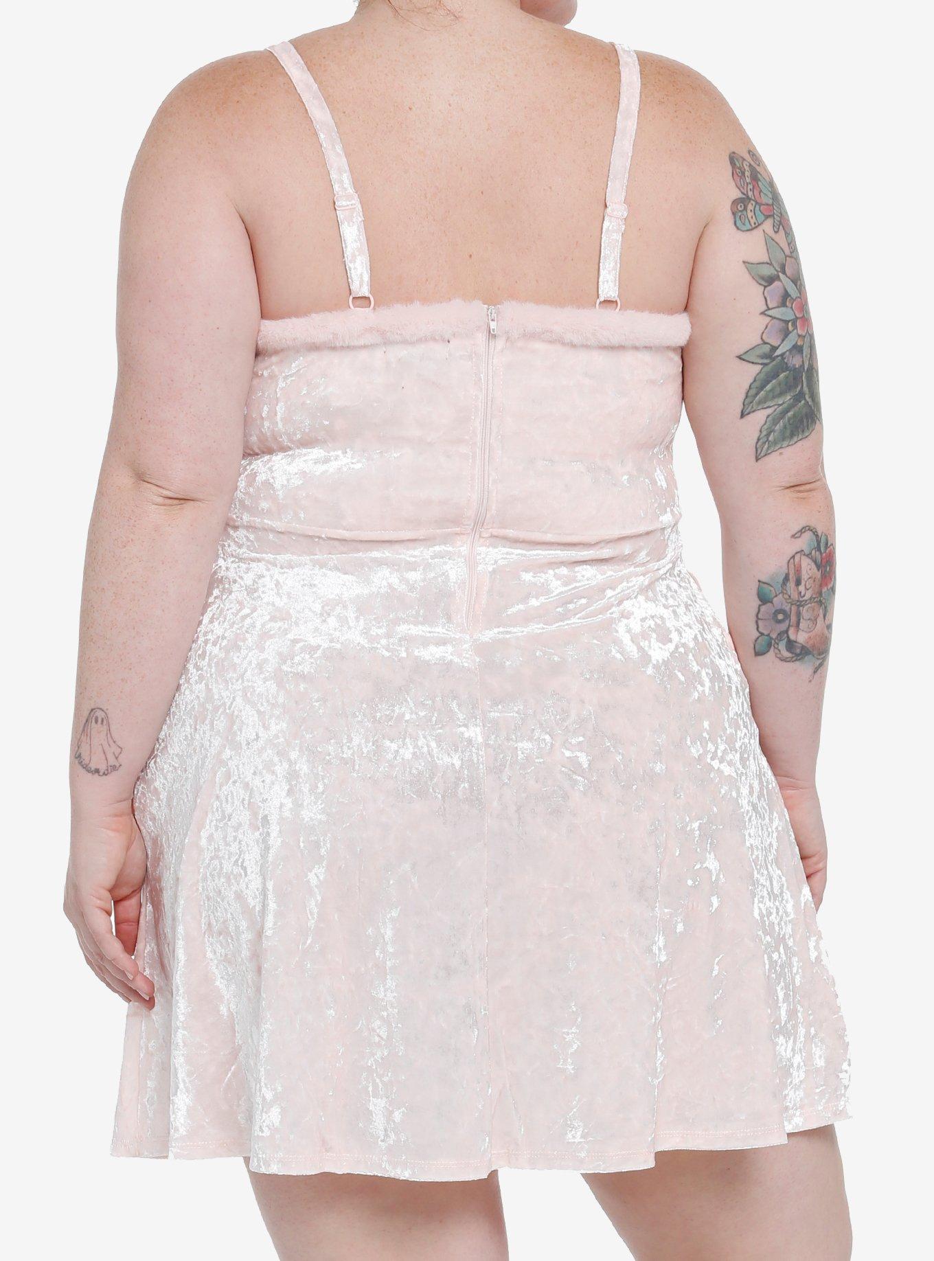 Sweet Society Pastel Pink Crushed Velvet Mini Dress Plus Size, PINK, alternate