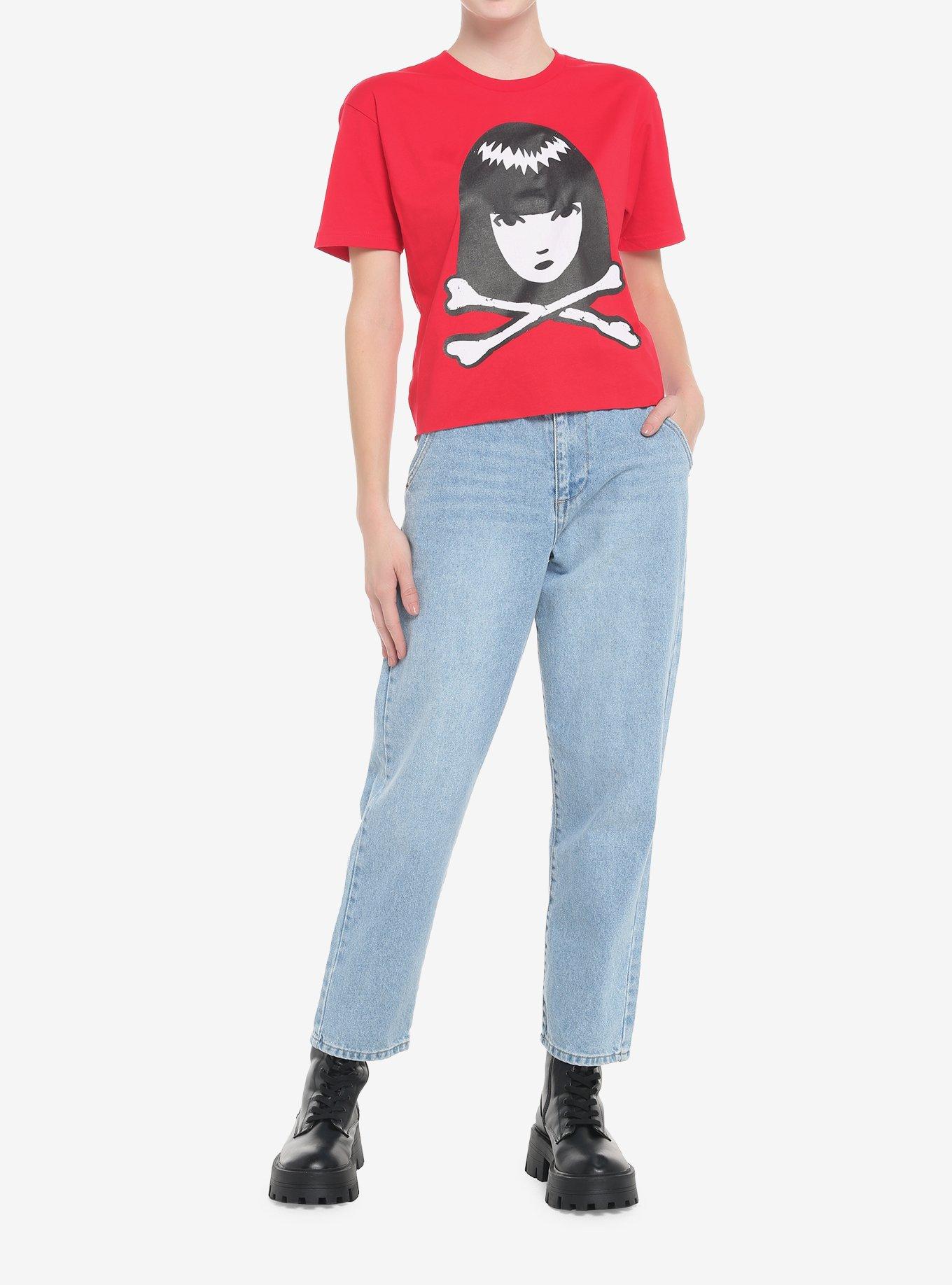 Emily The Strange Crossbones Crop Girls T-Shirt, MULTI, alternate