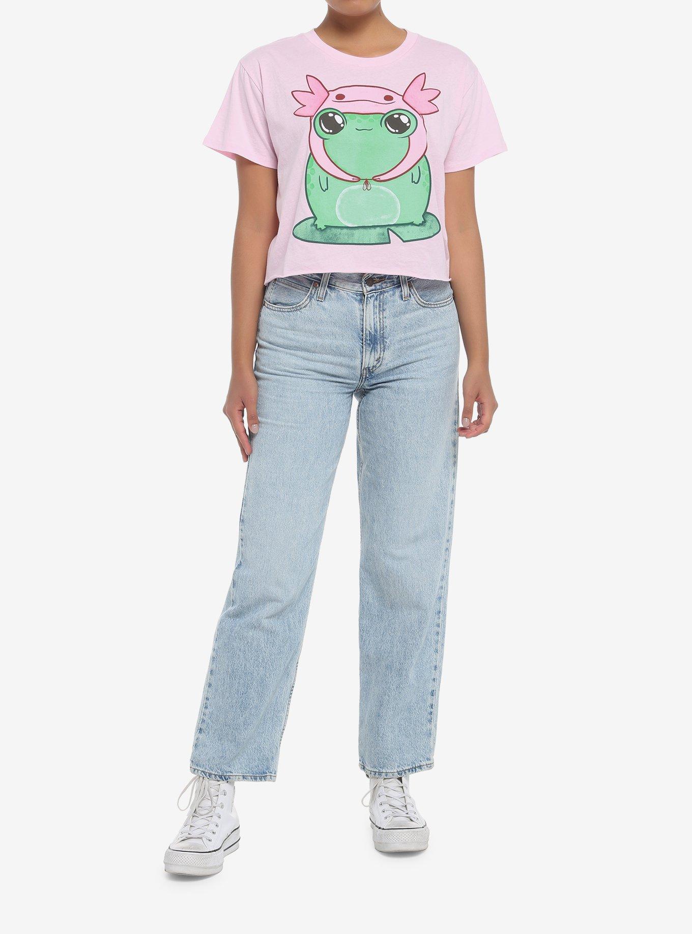 Frog In Axolotl Hat Crop Girls T-Shirt, MULTI, alternate