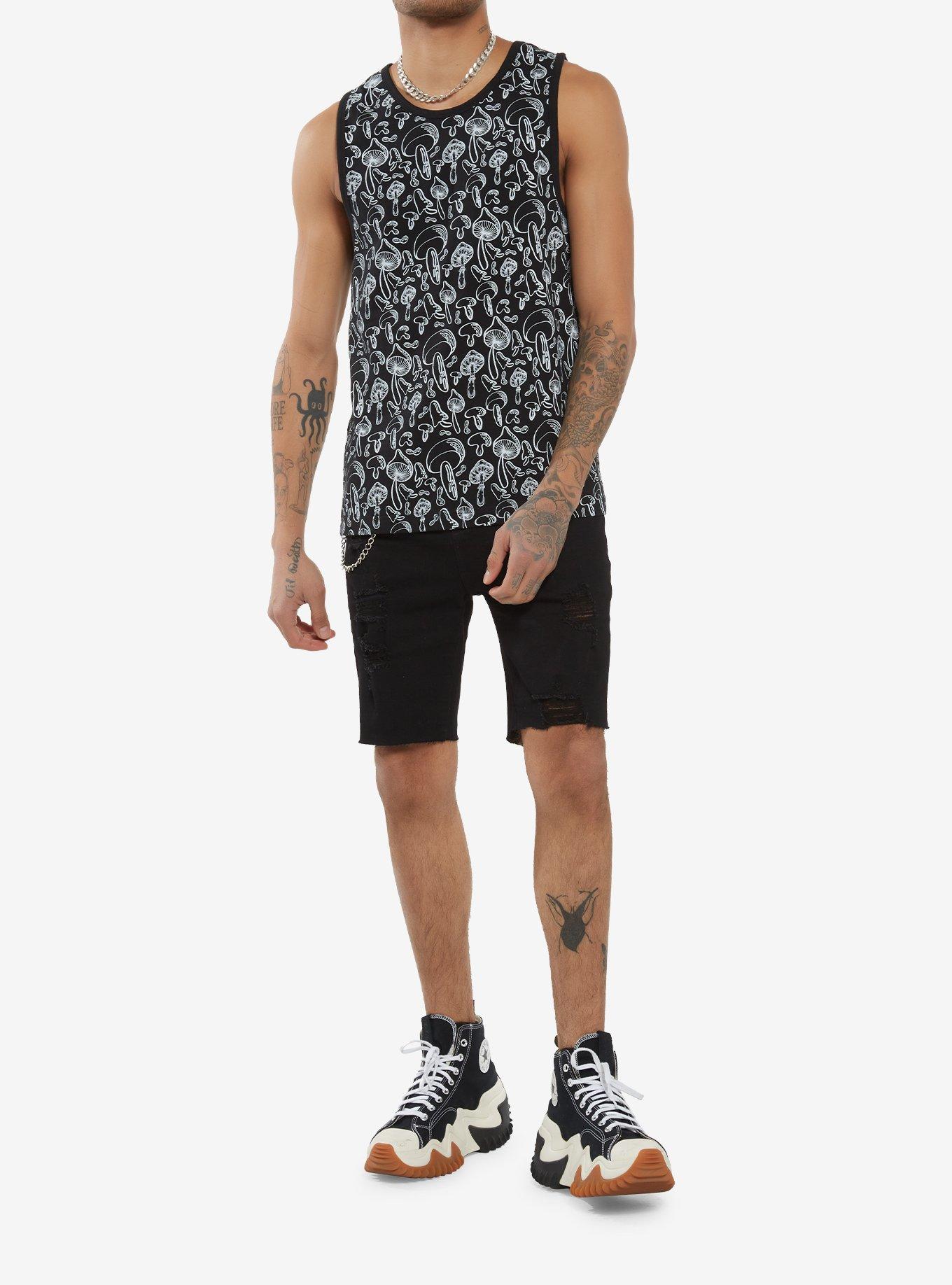 Black & White Mushroom Tank Top, BLACK, alternate