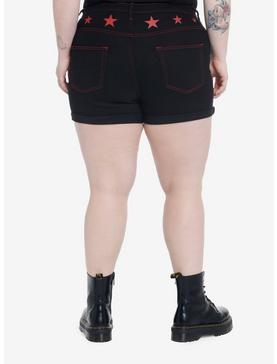 Plus Size Black & Red Star Girls Denim Shorts Plus Size, , hi-res