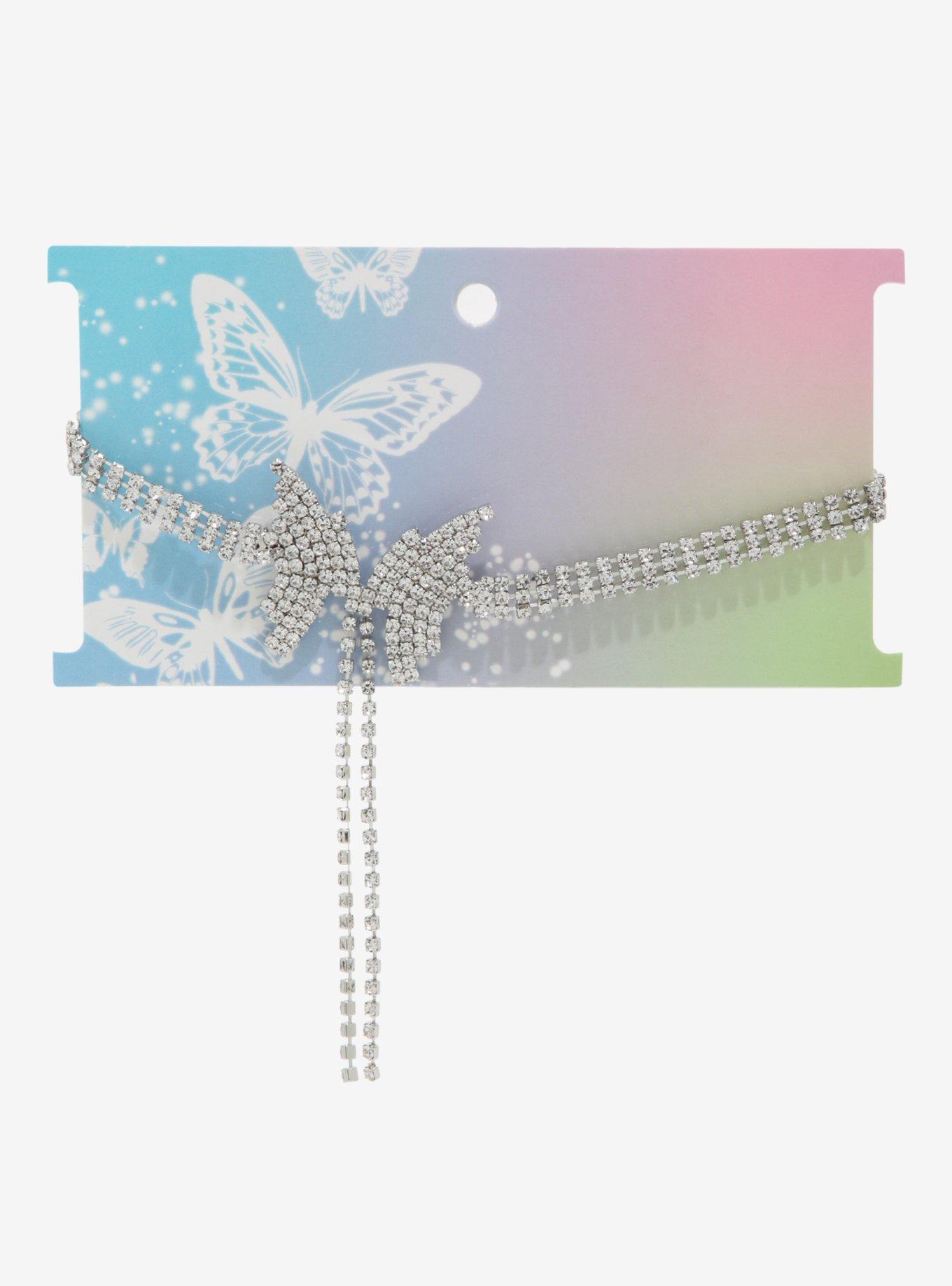 Silver Bling Butterfly Statement Choker, , alternate