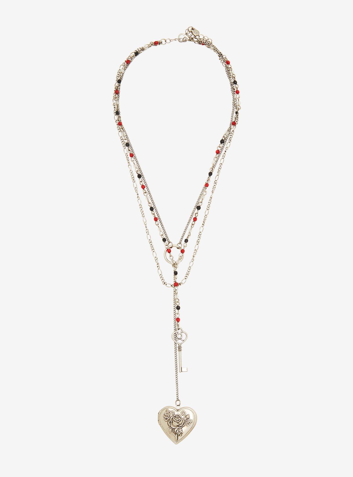 Key Heart Locket Layered Necklace, , alternate