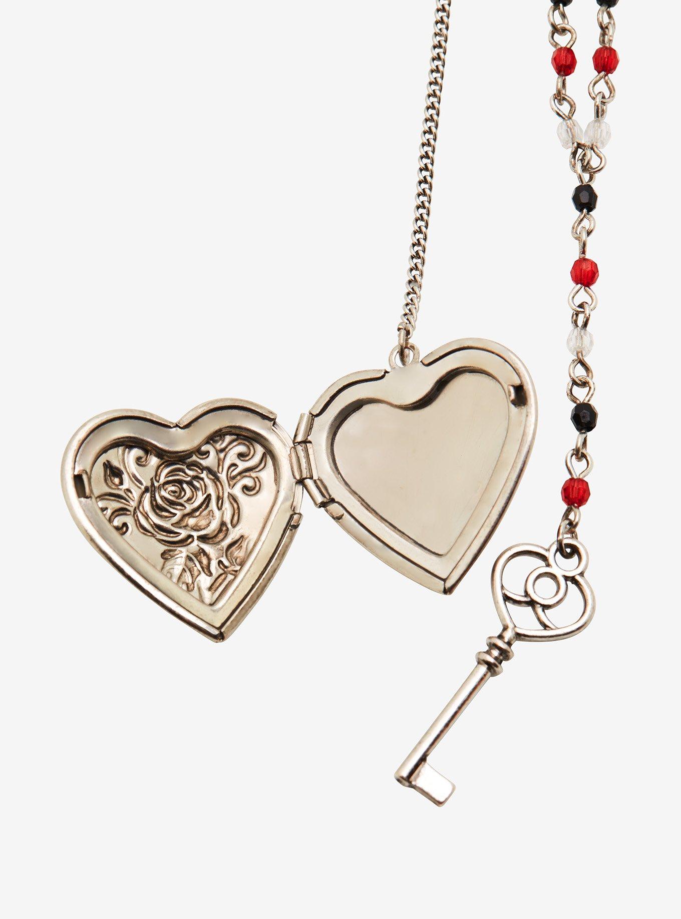 Key Heart Locket Layered Necklace, , alternate