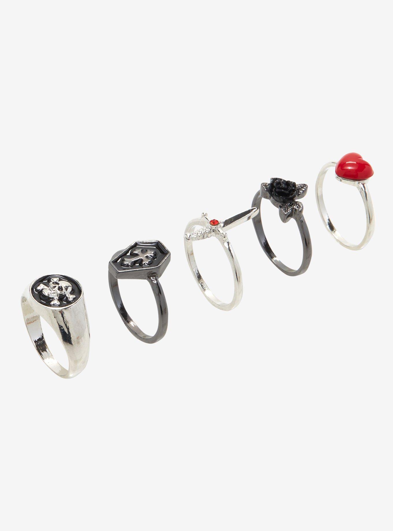 Emo Grunge Heart Ring Set, , alternate