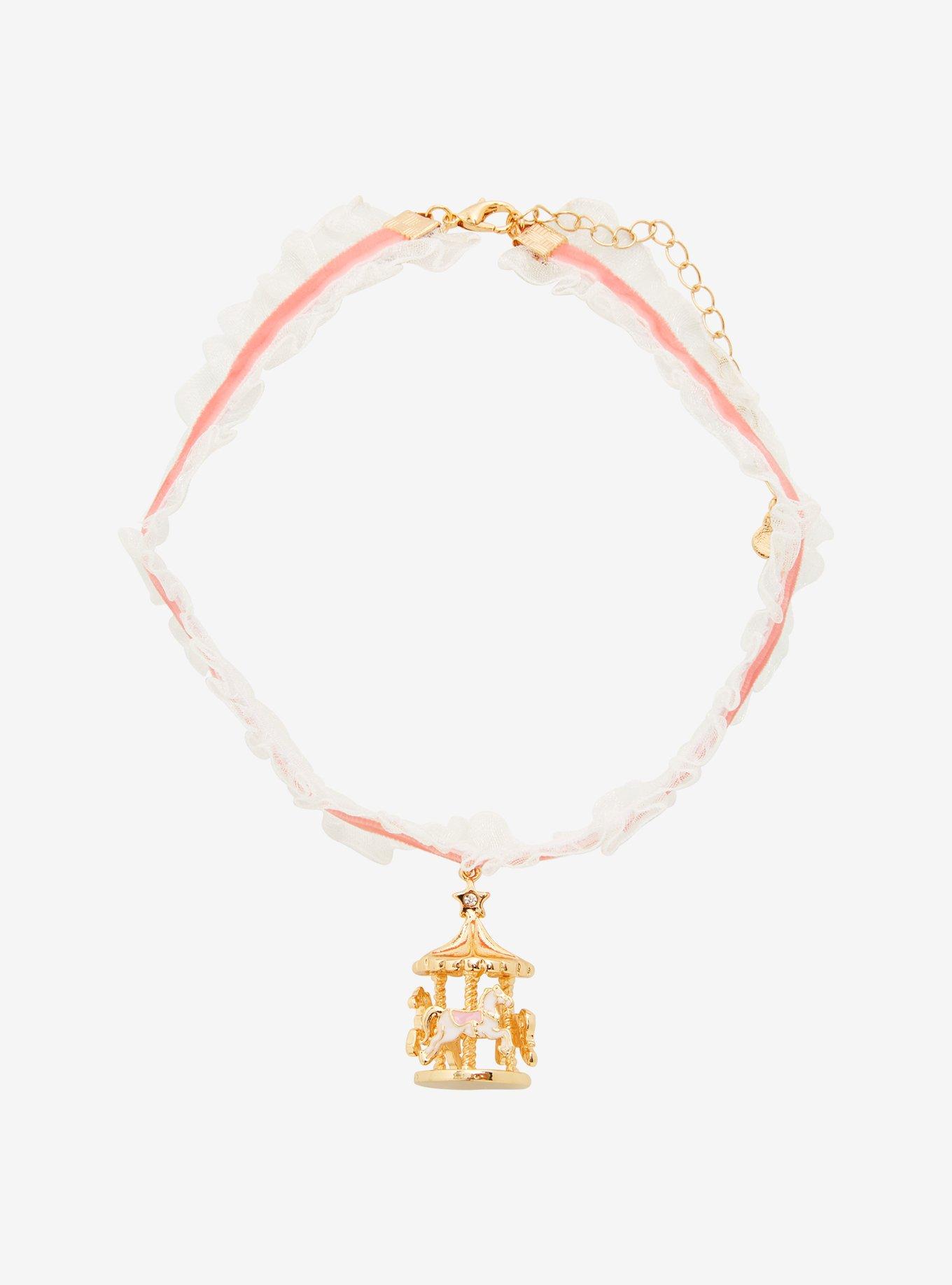 Pink Ruffle Carousel Choker, , alternate