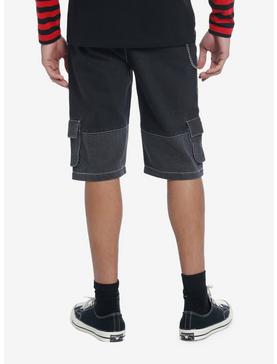 Black & Grey Contrast Denim Shorts, , hi-res