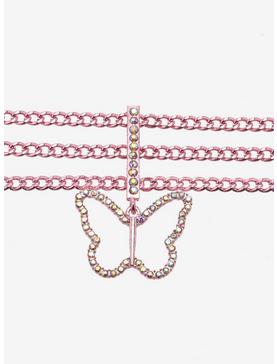 Pink Bling Butterfly Chain Choker, , hi-res