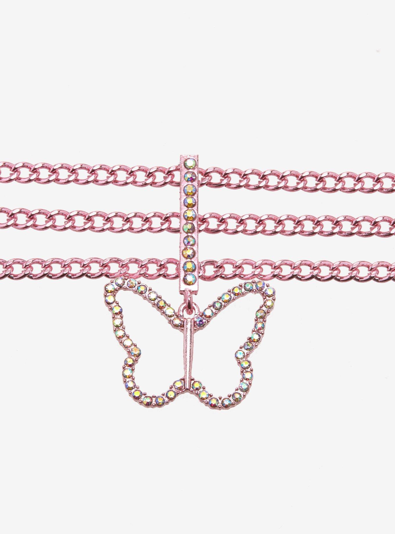 Pink Bling Butterfly Chain Choker, , alternate