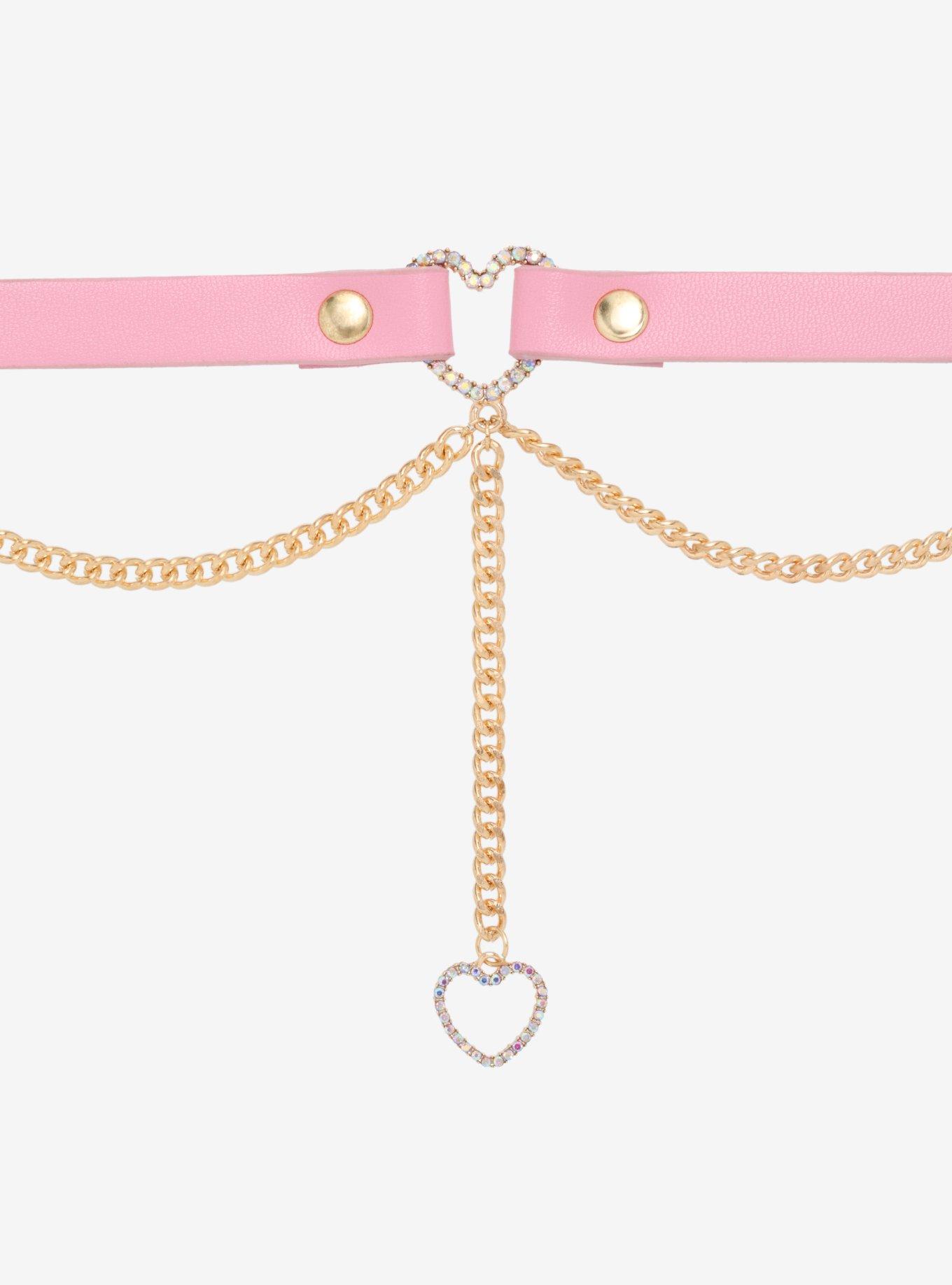 Pink Bling Heart Chain Choker, , alternate