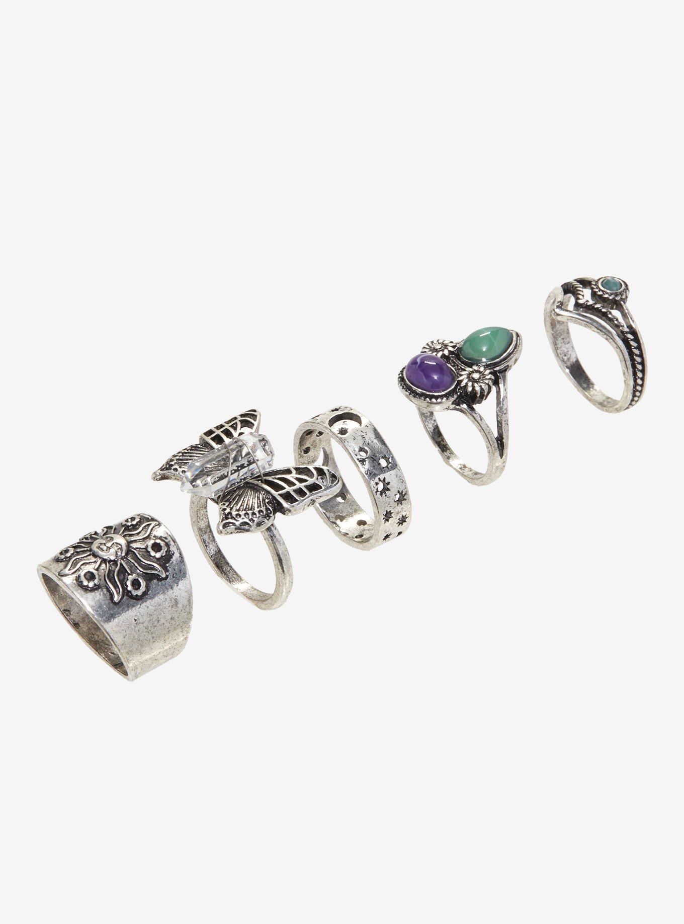 Grunge Celestial Dark Stone Ring Set, , alternate
