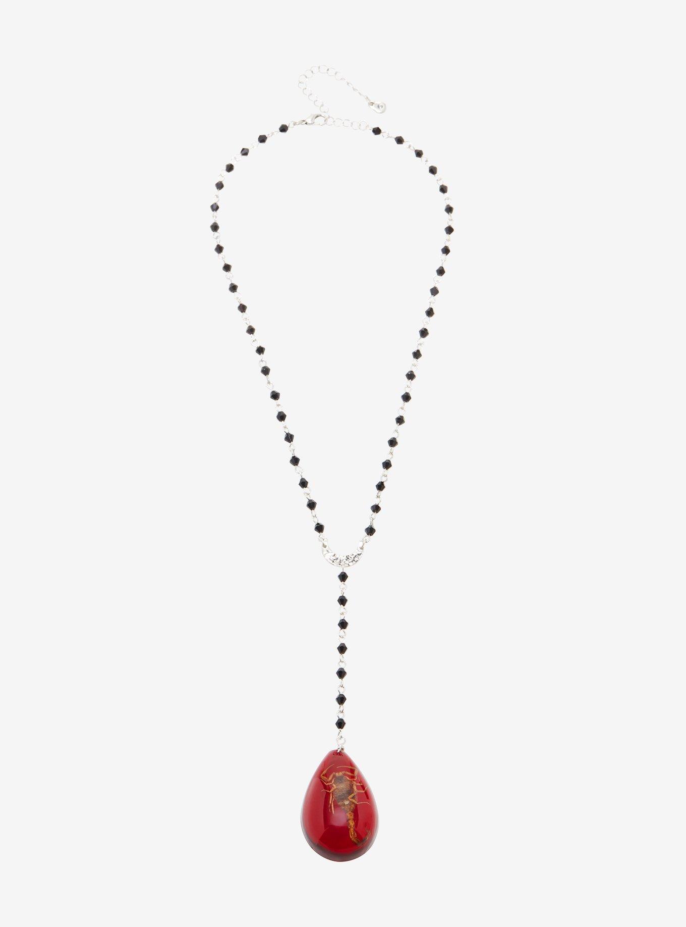 Scorpion Blood Drop Beaded Rosary Necklace, , alternate