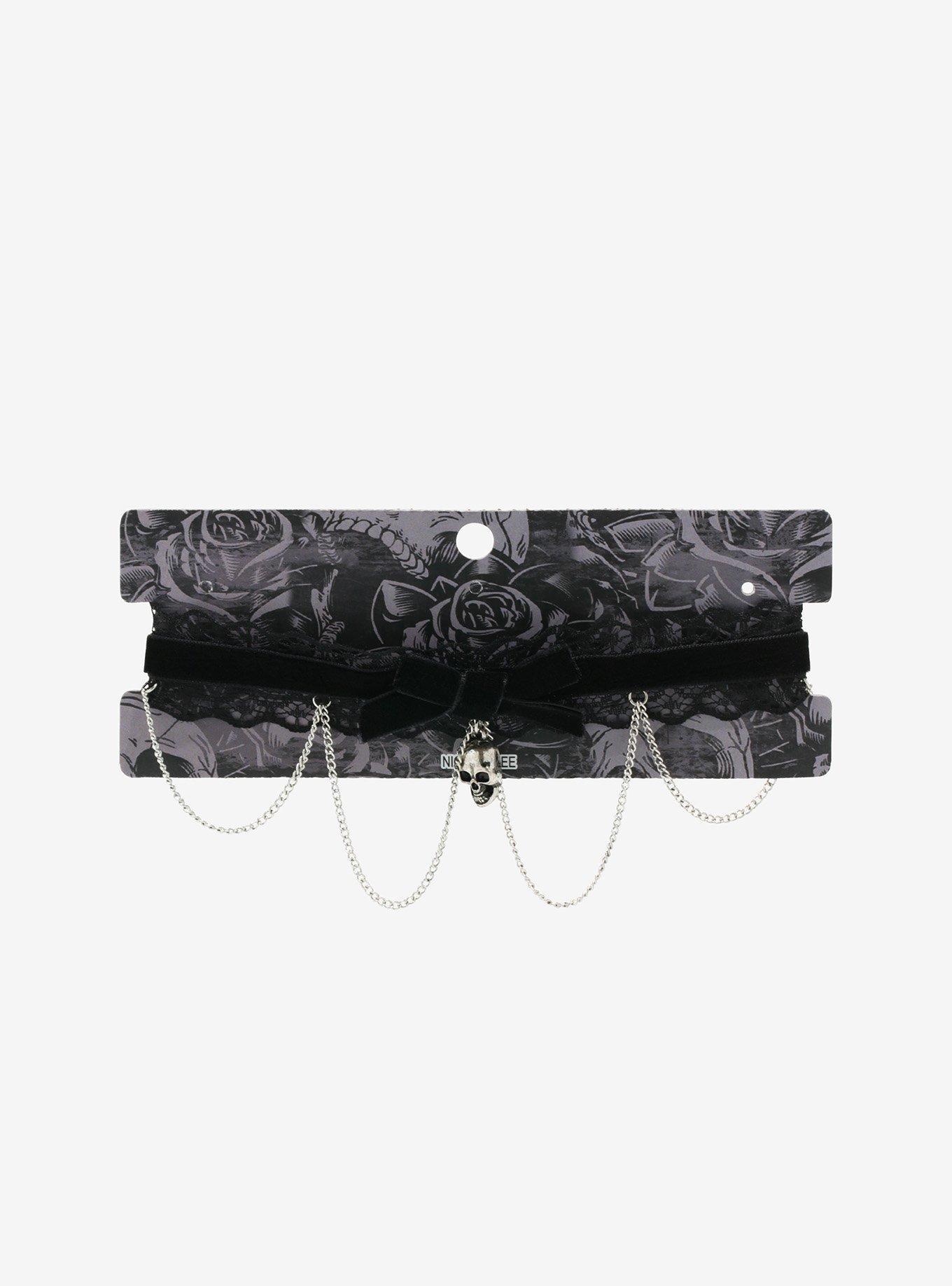 Black Skull Satin Lace Choker, , alternate