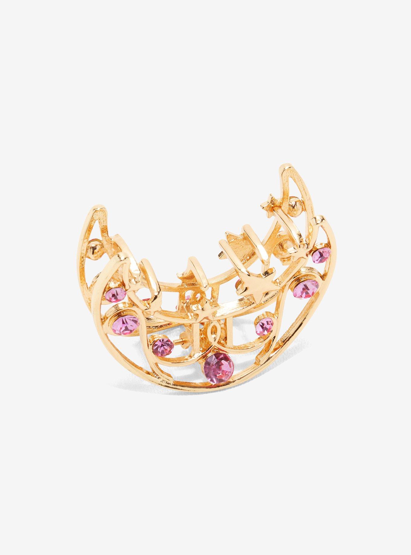 Pink Gem Star Crescent Moon Claw Hair Clip, , alternate