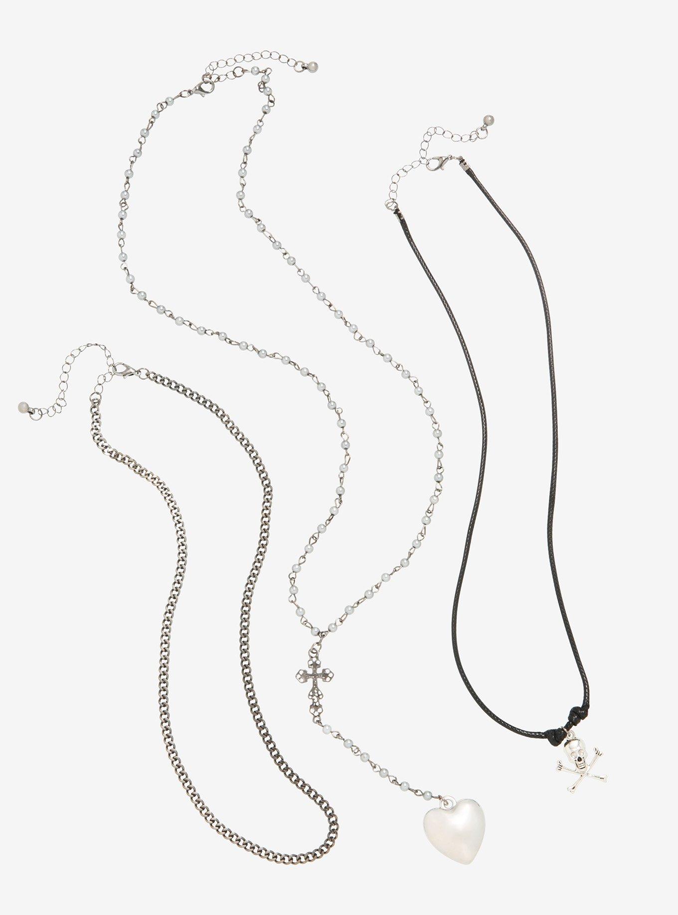 Heart Rosary Skull Necklace Set, , alternate